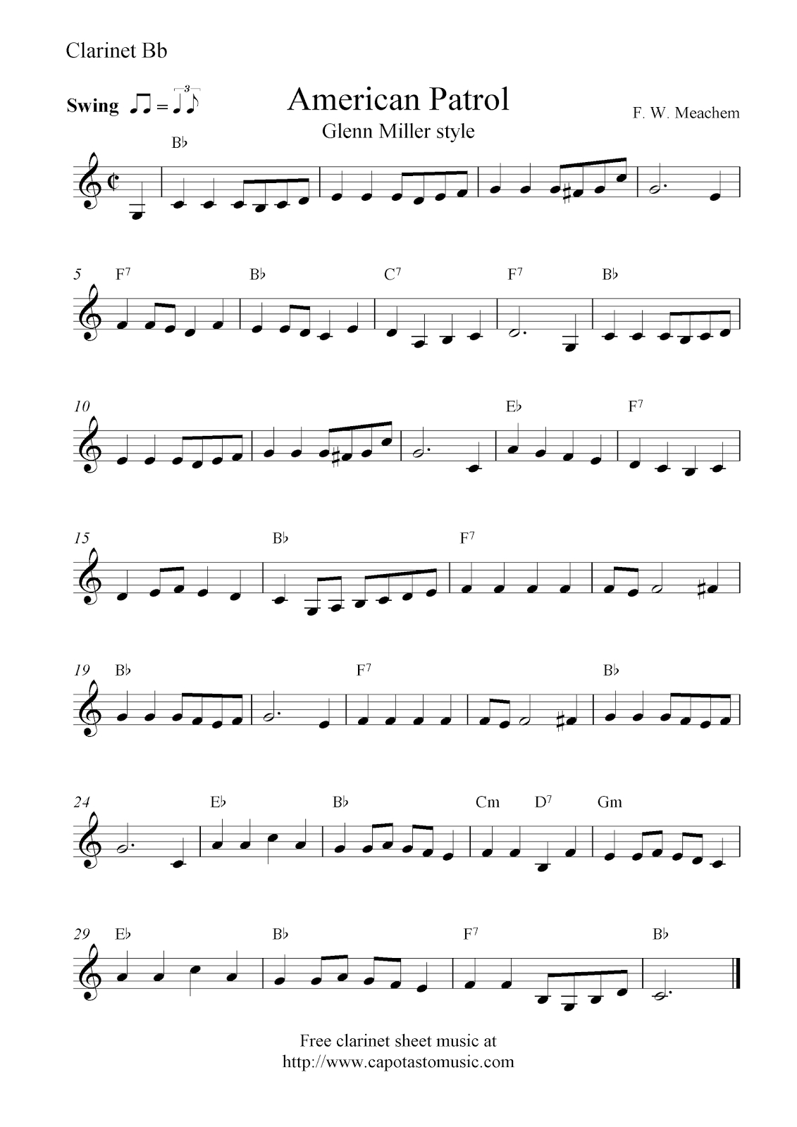American Patrol, Free Clarinet Sheet Music Notes - Free Printable Clarinet Music