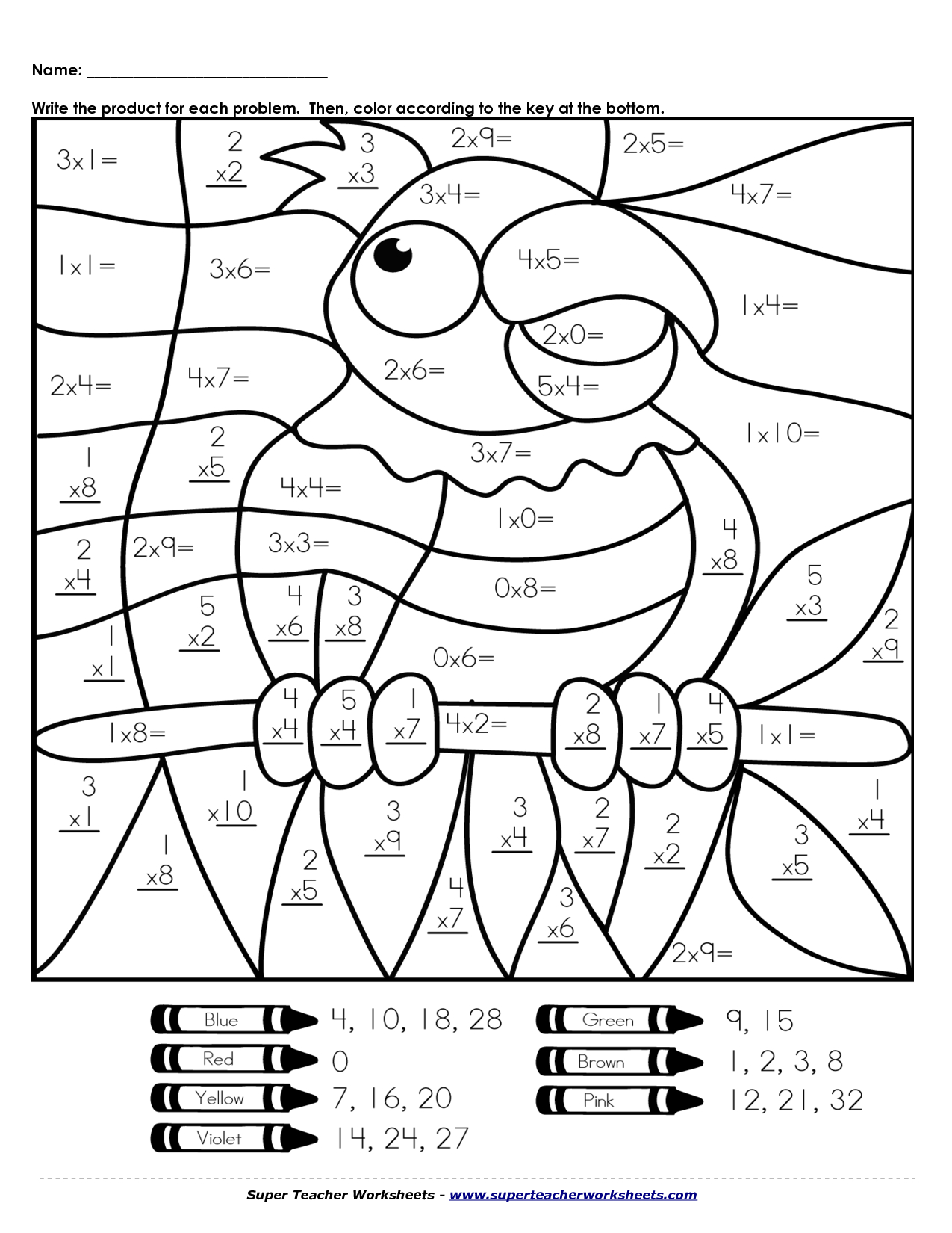 Animal Colormath Numbers | Scope Of Work Template | Teaching - Free Printable Multiplication Color By Number