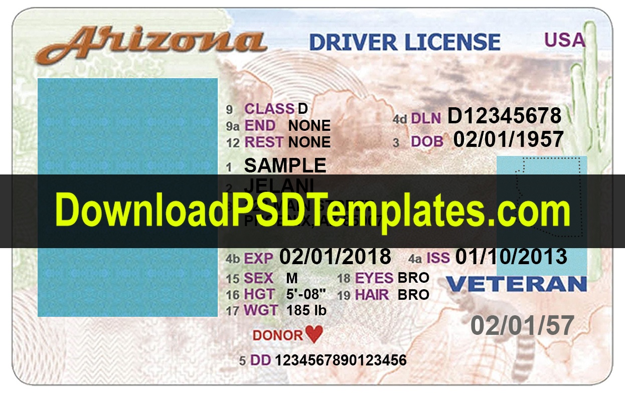 Arizona Driver License Psd Editable Az Template - Free ...