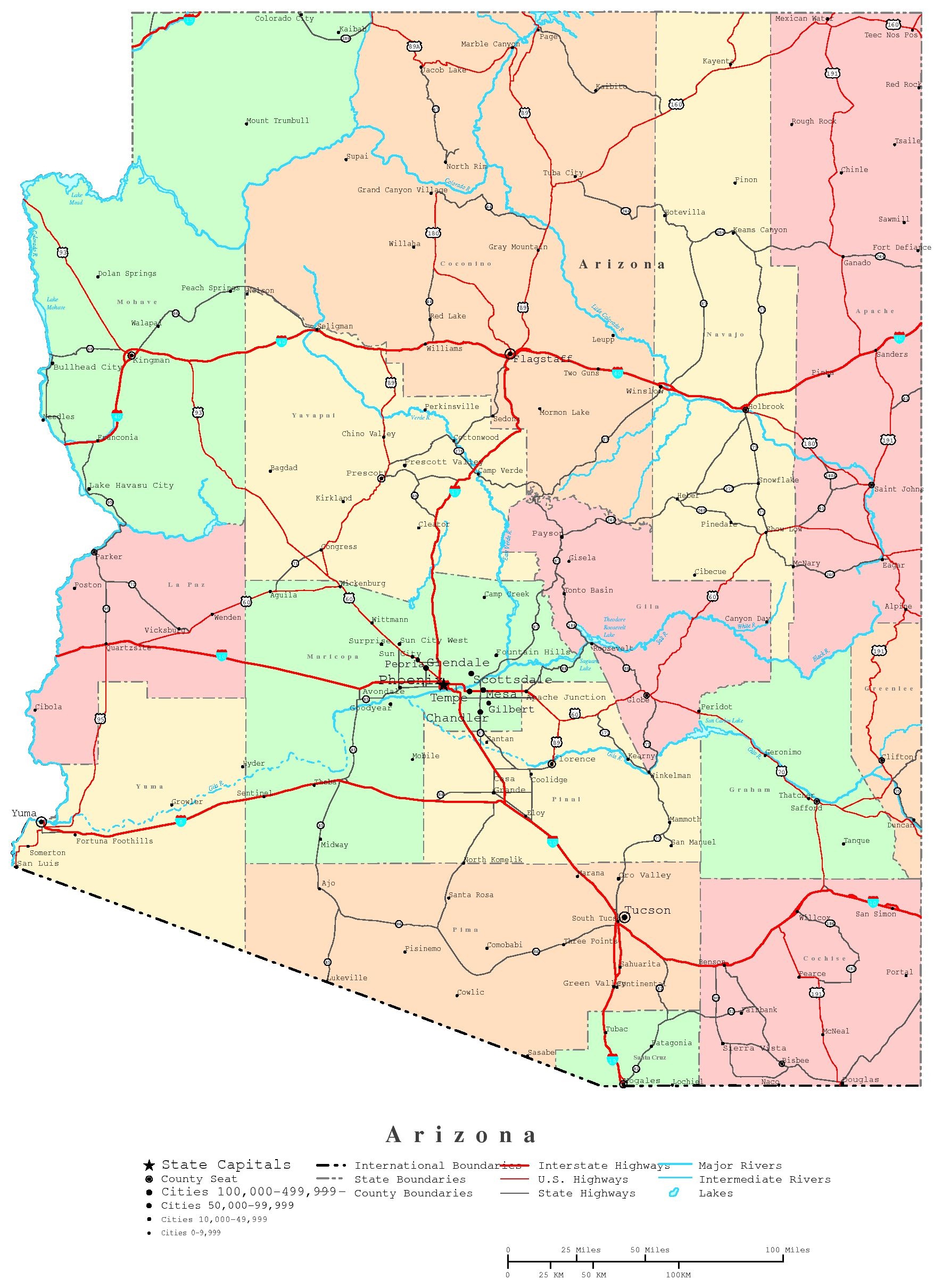 Arizona Printable Map - Free Printable Map Of Arizona - Free Printable