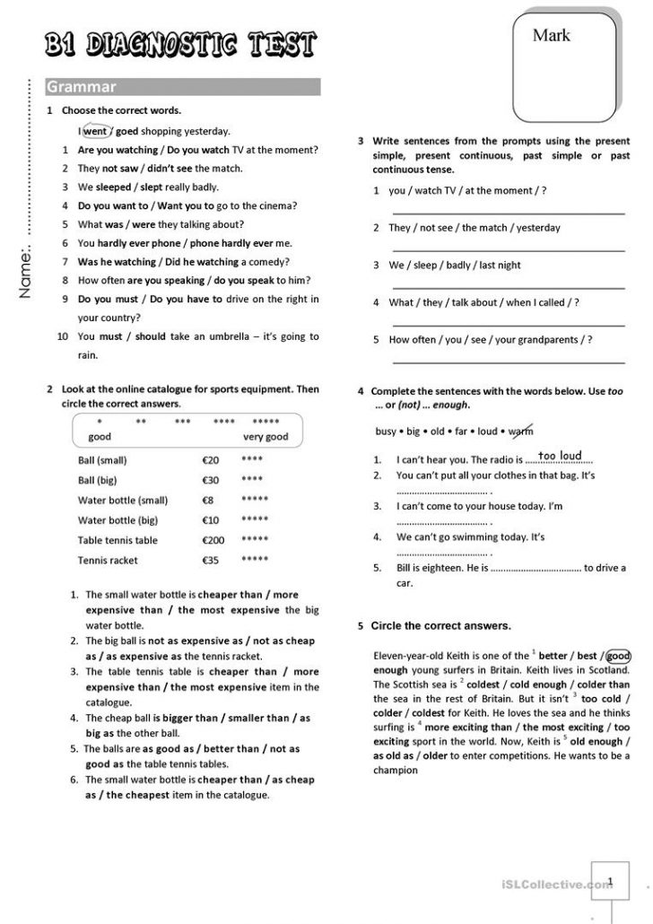 Free Esl Assessment Test Printable