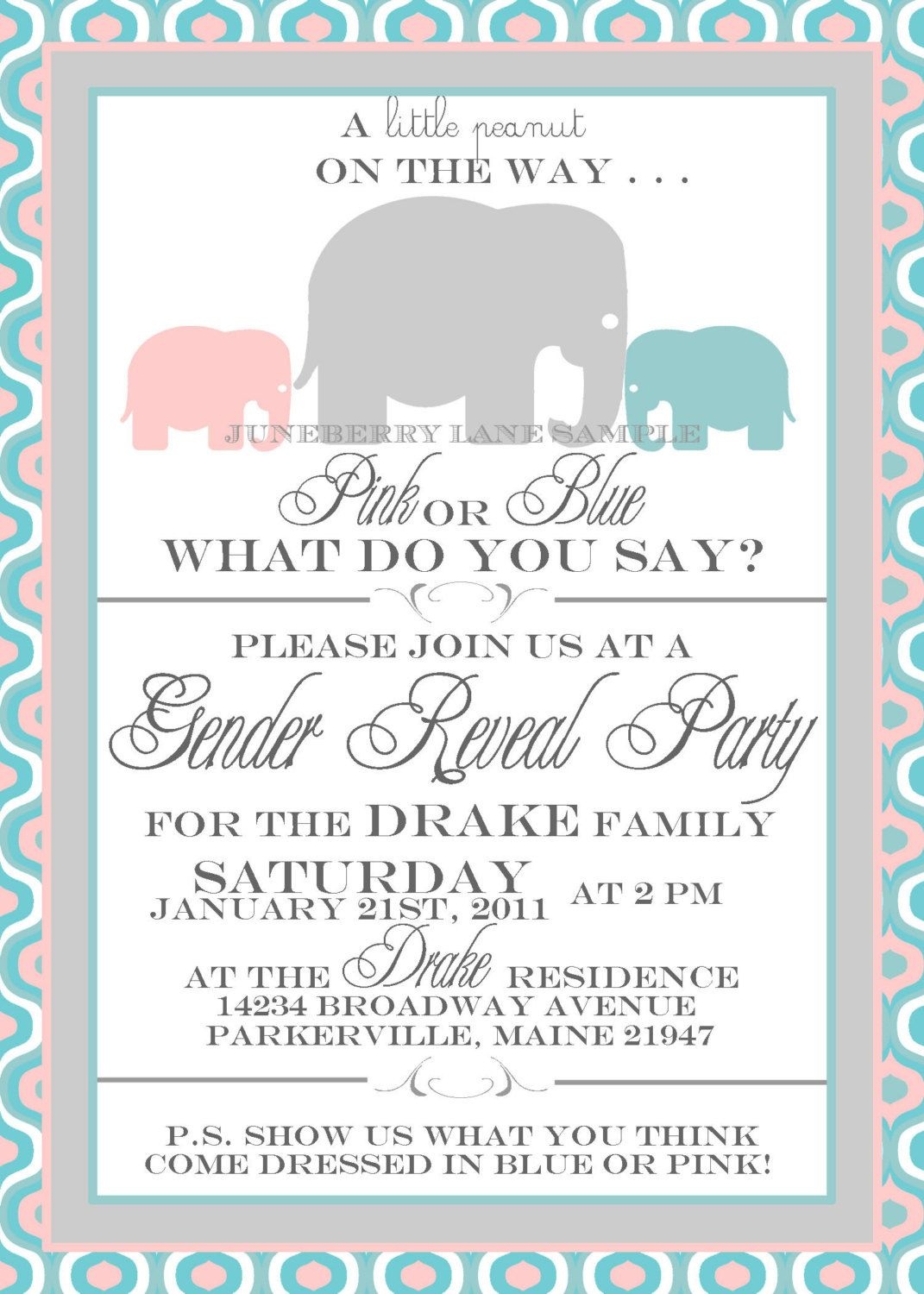 Baby Elephant Gender Reveal Invitation, Gender Reveal Invitation - Free Printable Gender Reveal Invitations