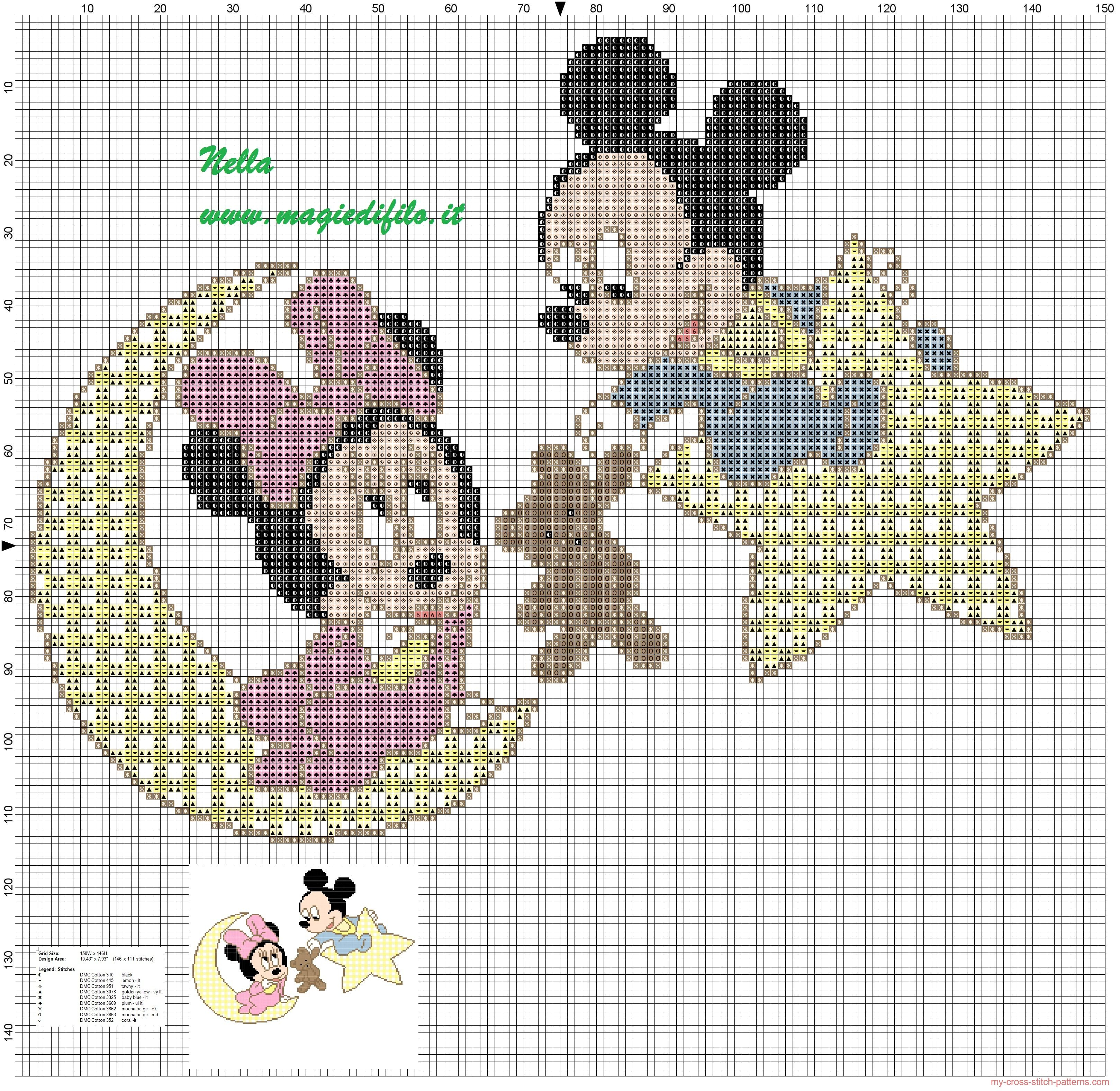 Baby Mickey And Minnie Mouse |  Cross Stitch Pattern Baby Minnie - Baby Cross Stitch Patterns Free Printable