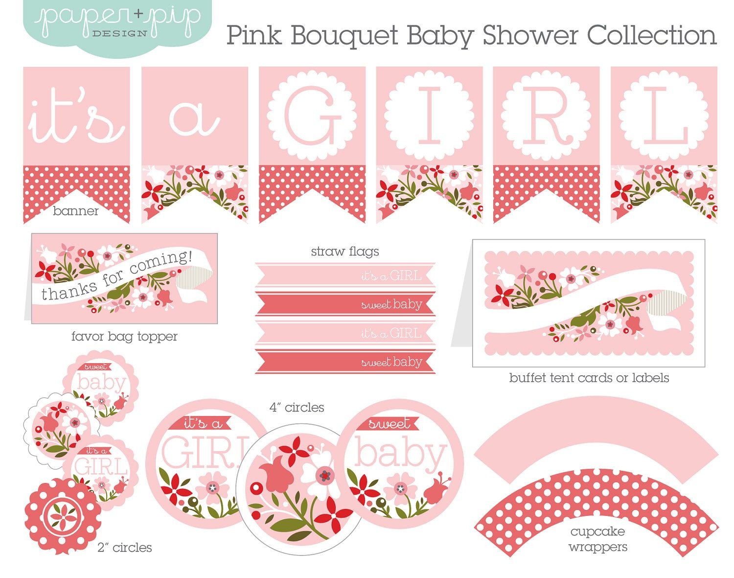 Baby Shower Decorations Printable Pink Bouquetpaperandpip - Baby Girl Banner Free Printable