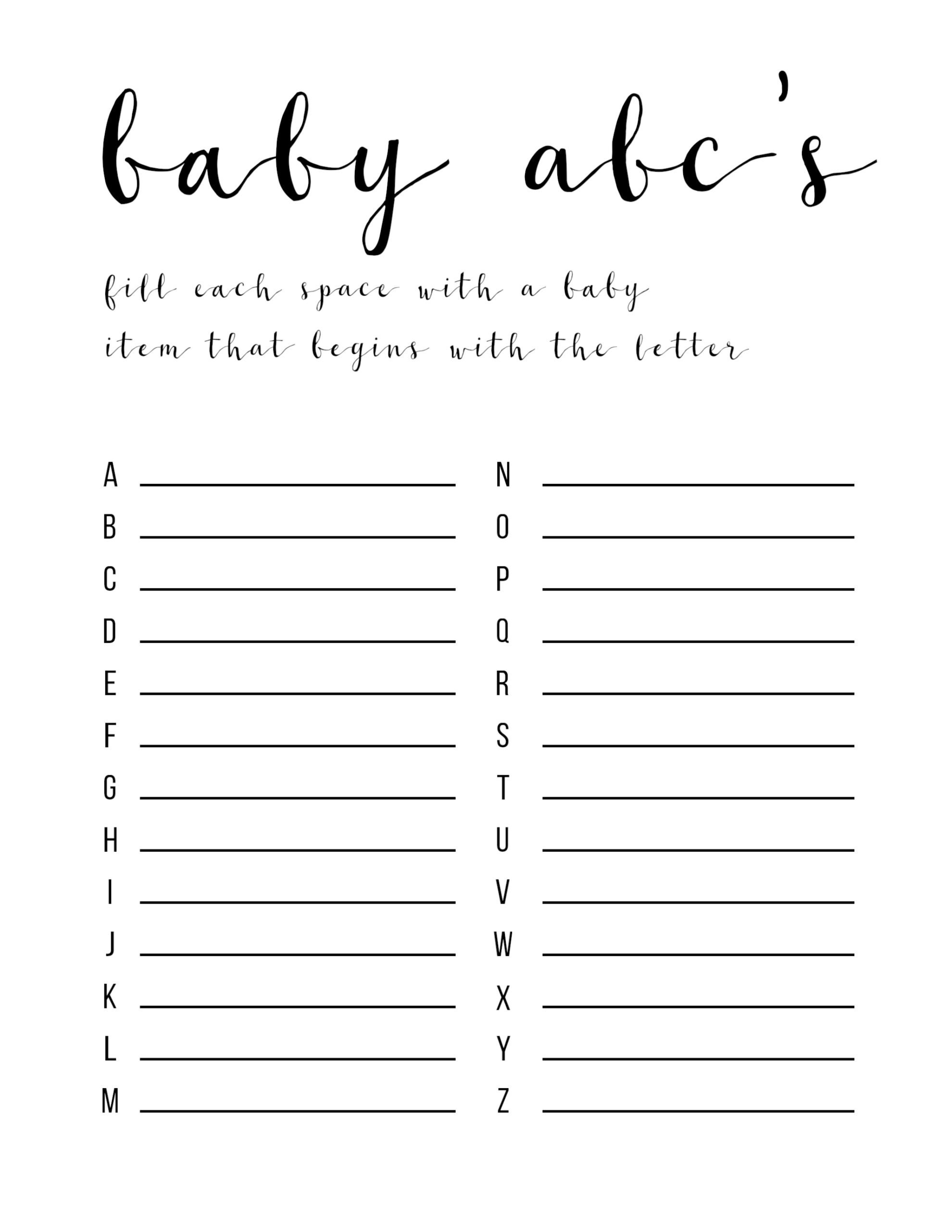 Baby Shower Games Ideas {Abc Game Free Printable} - Paper Trail Design - Free Printable Games