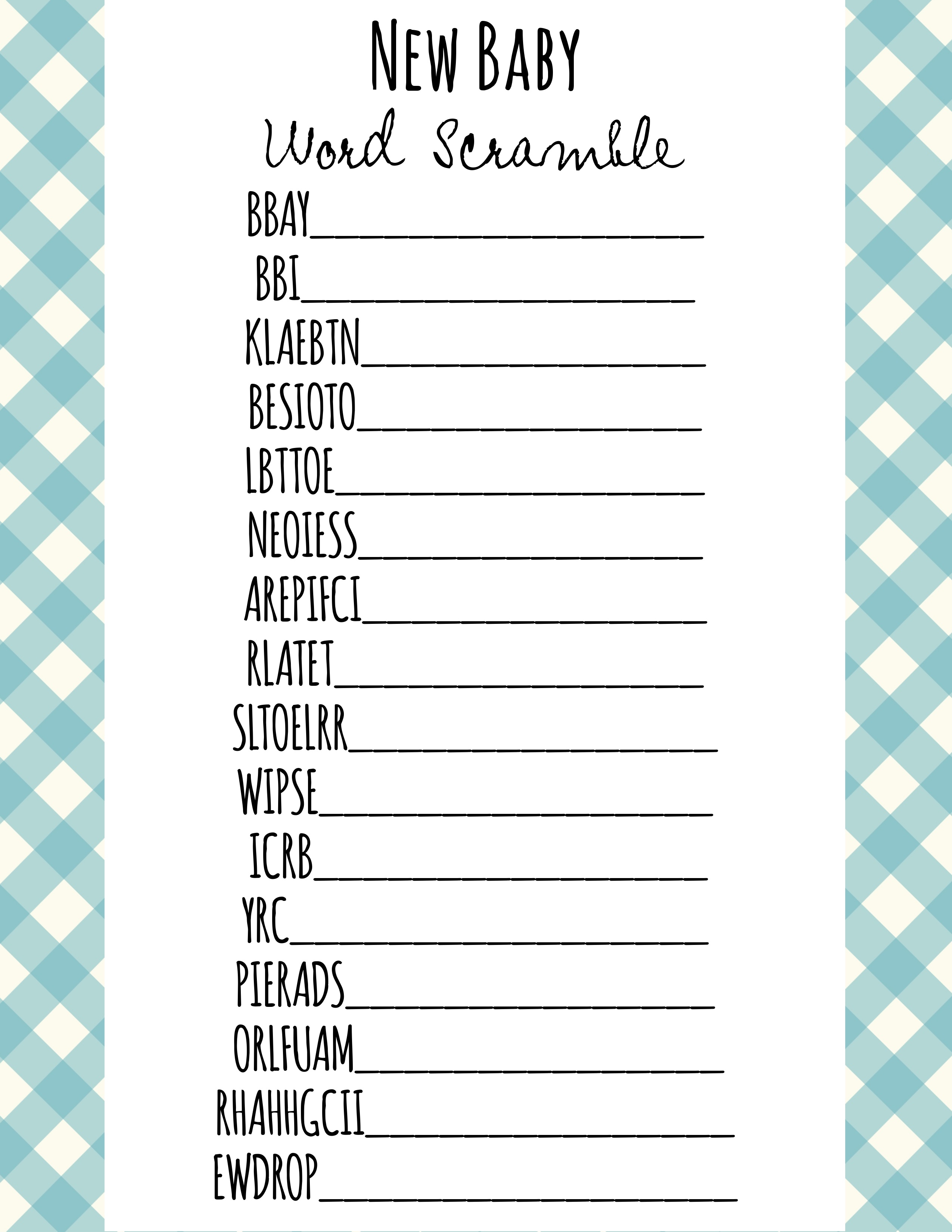 Baby Shower Games Word Scramble - Frugal Fanatic - Unscramble Word Games Printable Free