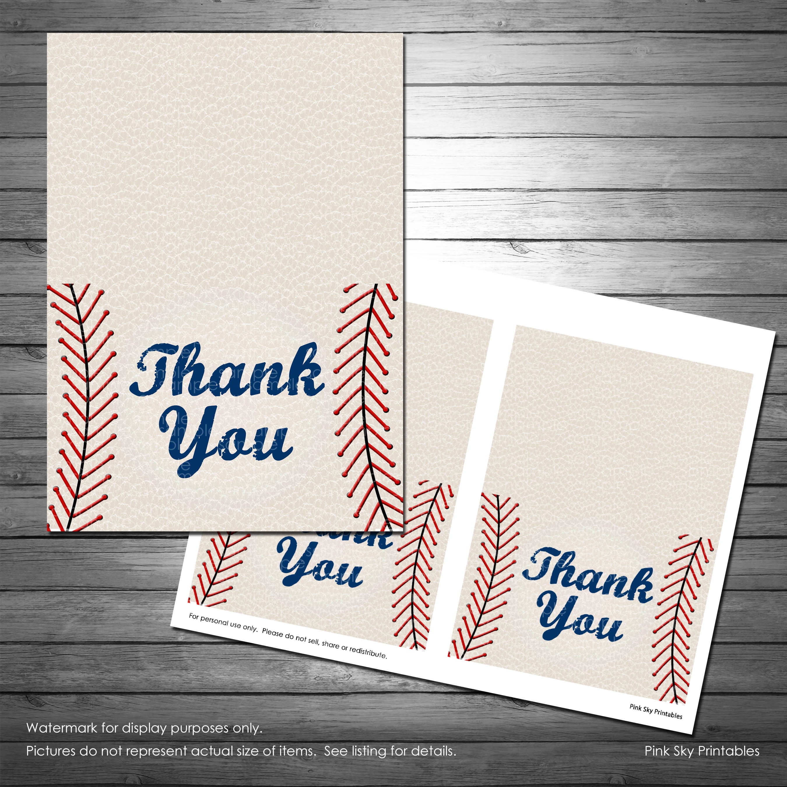 Baseball Foldable Thank You Cards Digital Instant Download | Etsy - Free Printable Baseball Stationery