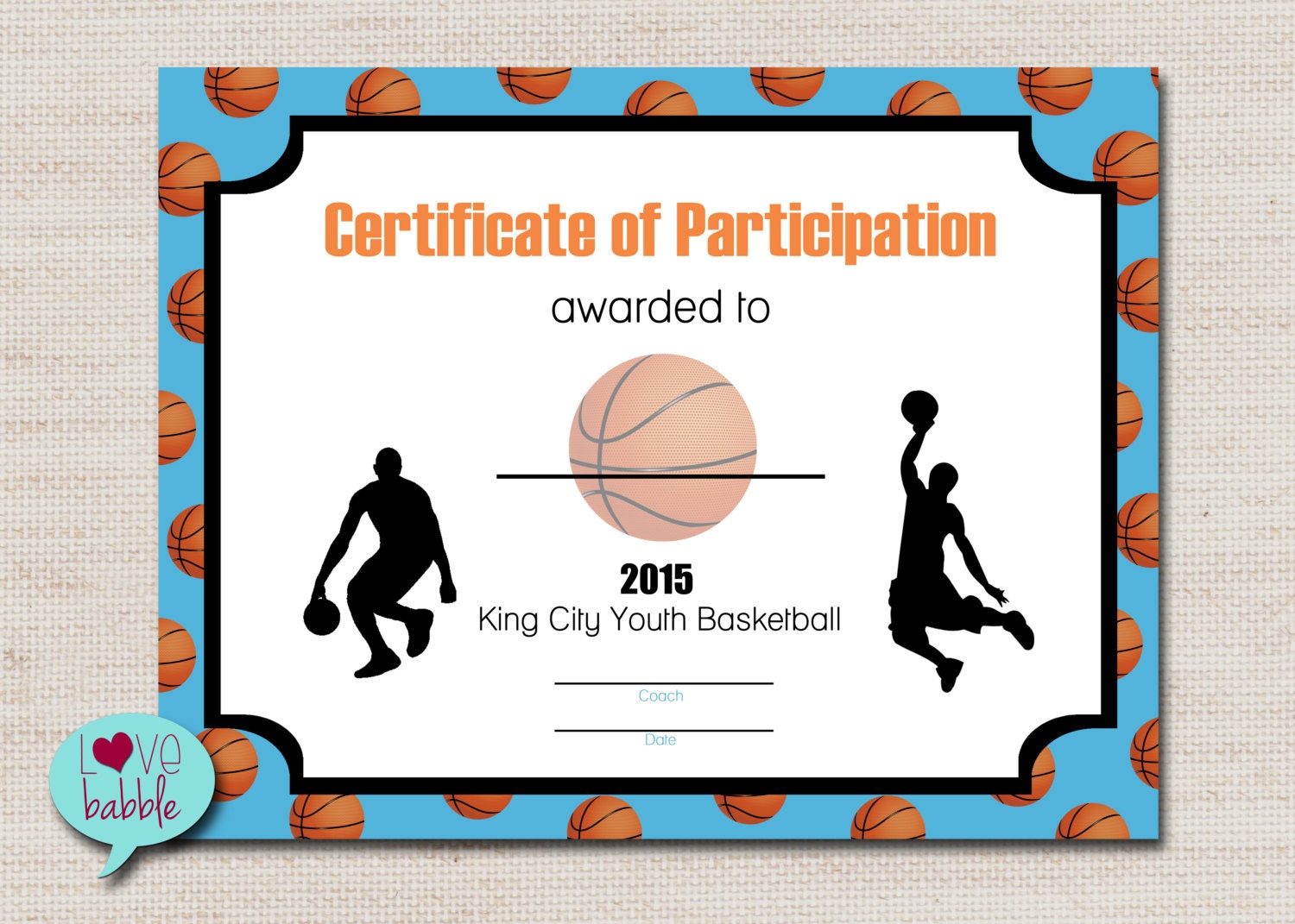 Basketball Sports Award Certificate 8.5 X 11 Printable Digital | Etsy - Basketball Participation Certificate Free Printable