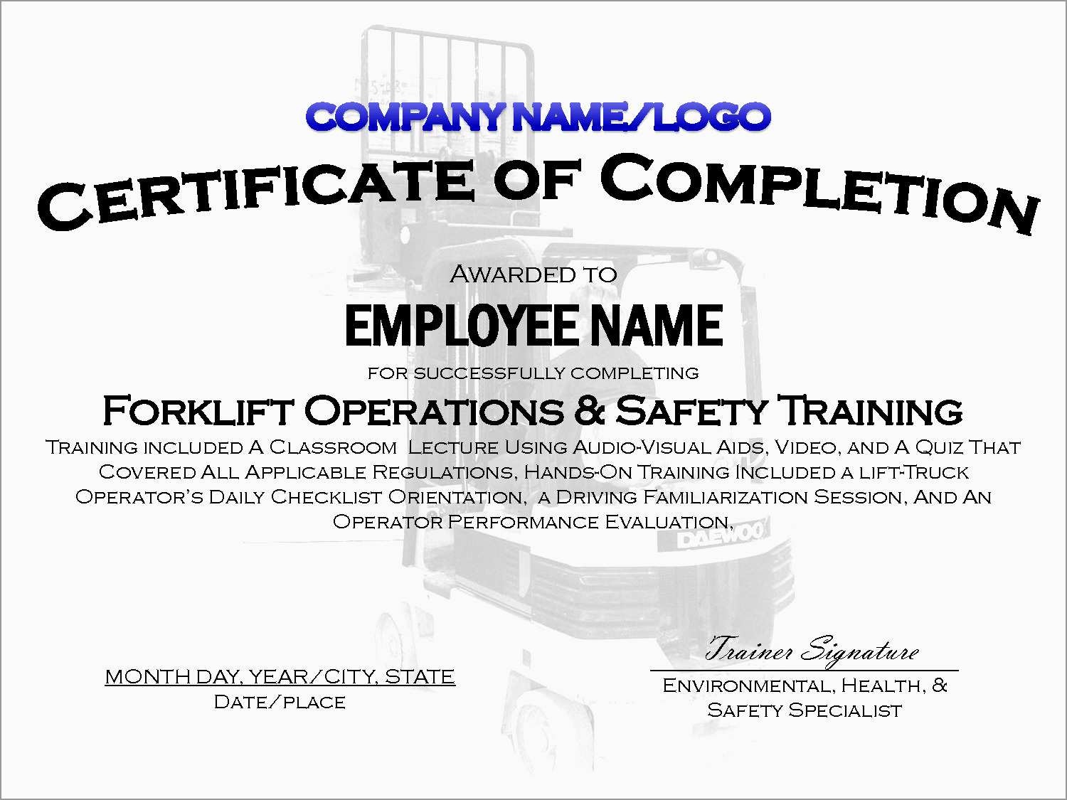 Printable Forklift Certification Cards Sheets