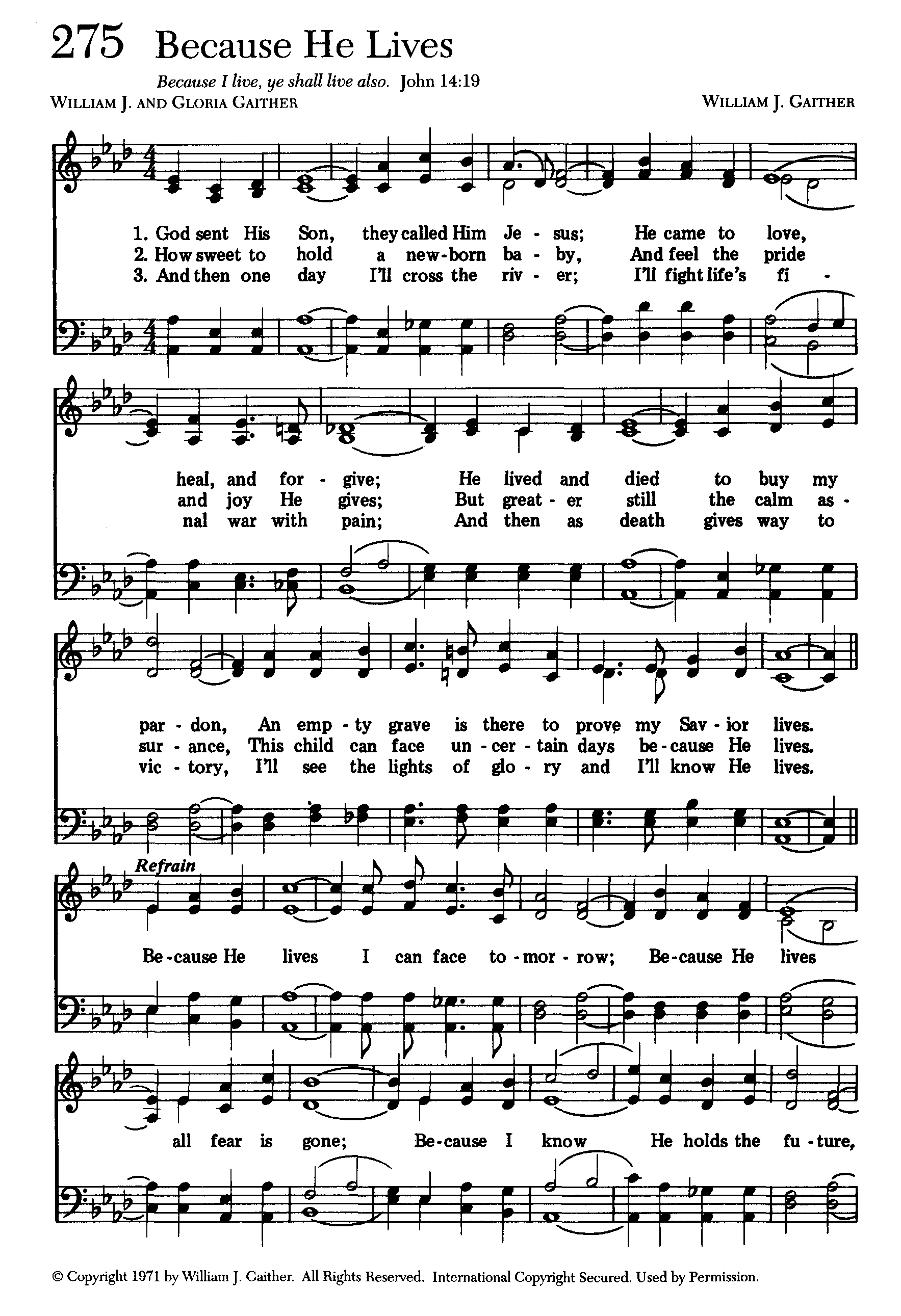 Because He Lives. Still In Copyright. Remainder Of Chorus/refrain Is - Free Printable Lyrics To Christian Songs