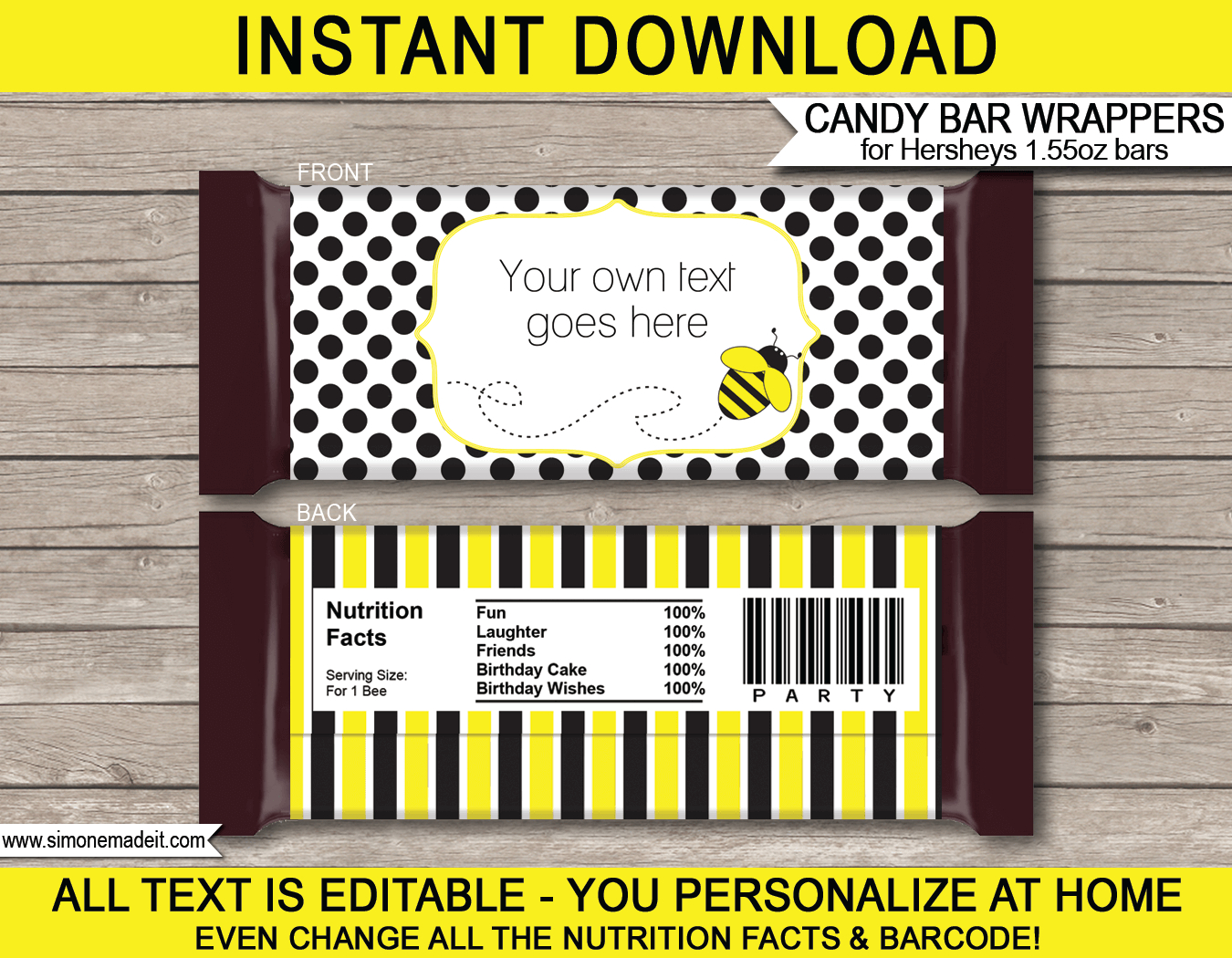 Bee Hershey Candy Bar Wrappers | Personalized Candy Bars - Free Printable Candy Bar Wrappers