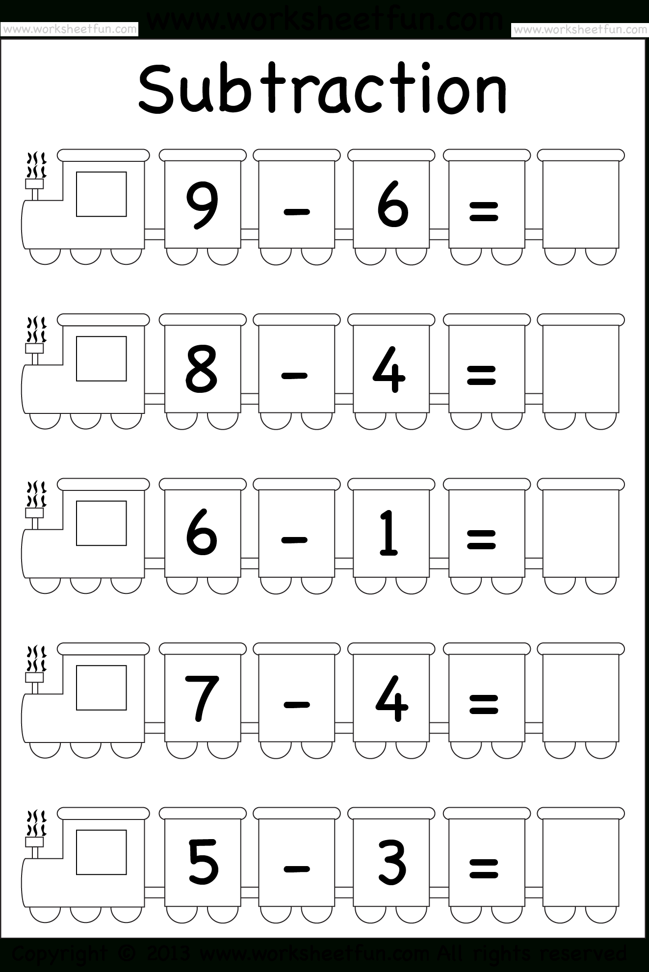 Beginner Subtraction – 5 Kindergarten Subtraction Worksheets / Free - Free Printable Subtraction Worksheets