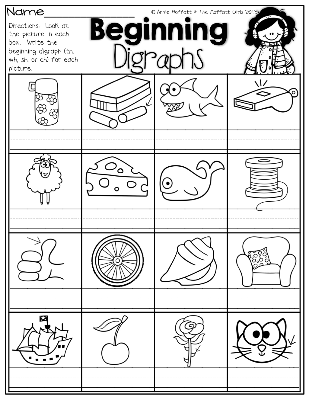Beginning Digraphs! Write The Beginning Digraphs For Each Picture - Sh Worksheets Free Printable