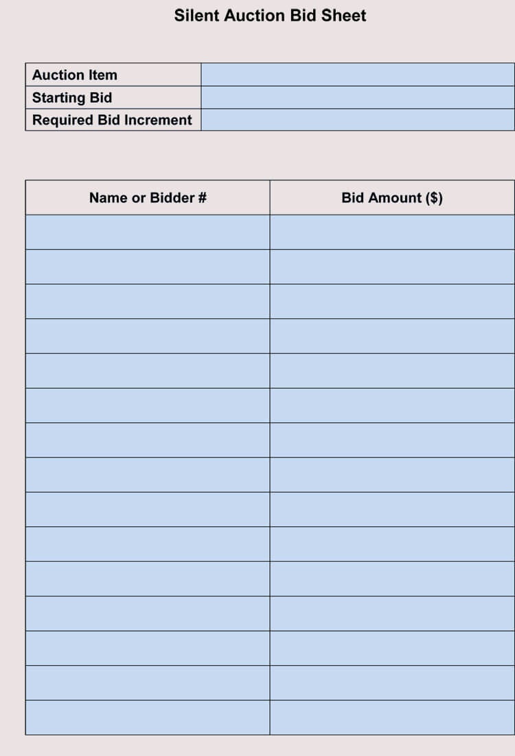 Auction Bid Sheets Printable