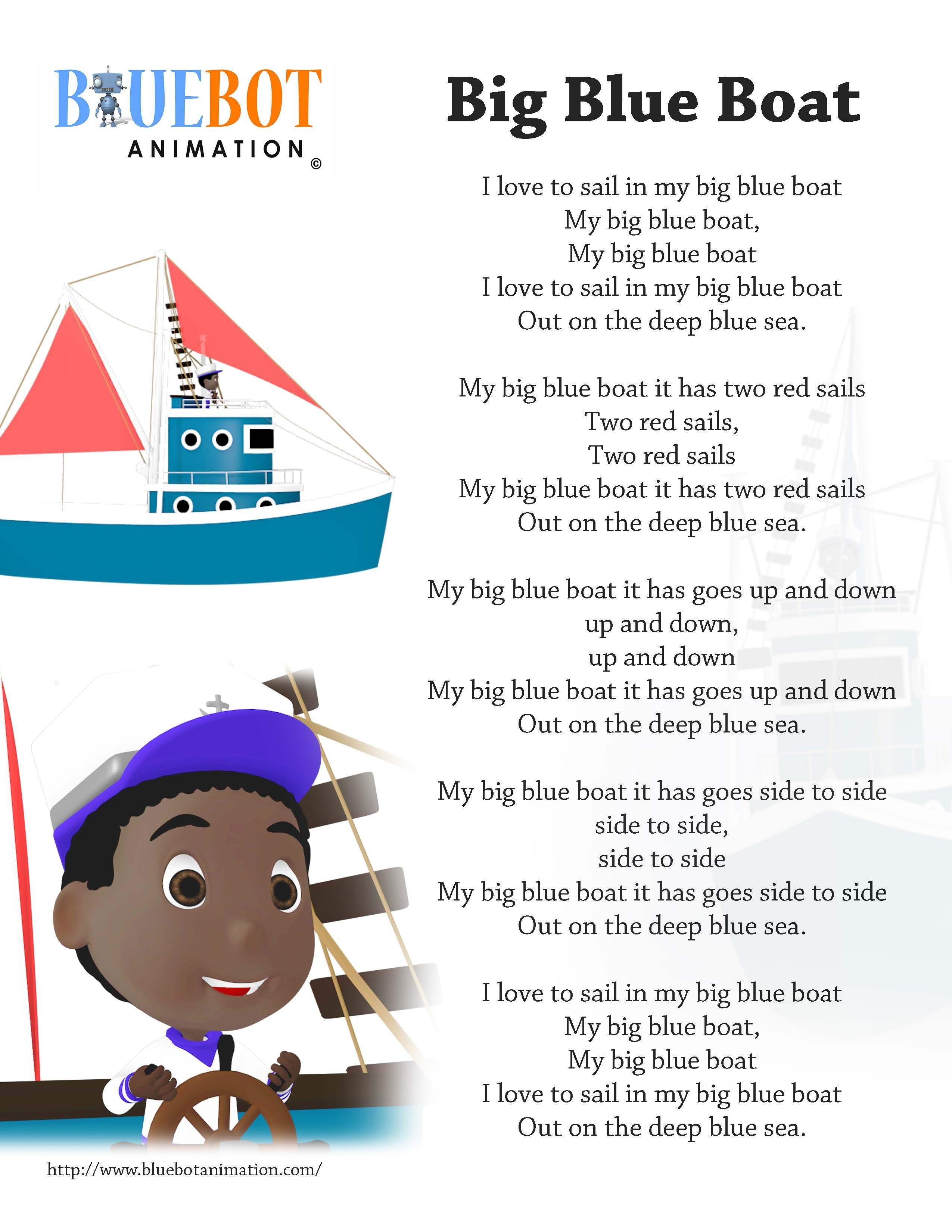 Big Blue Boat Nursery Rhyme Lyrics Free Printable Nursery Rhyme - Free Printable Nursery Rhymes Songs