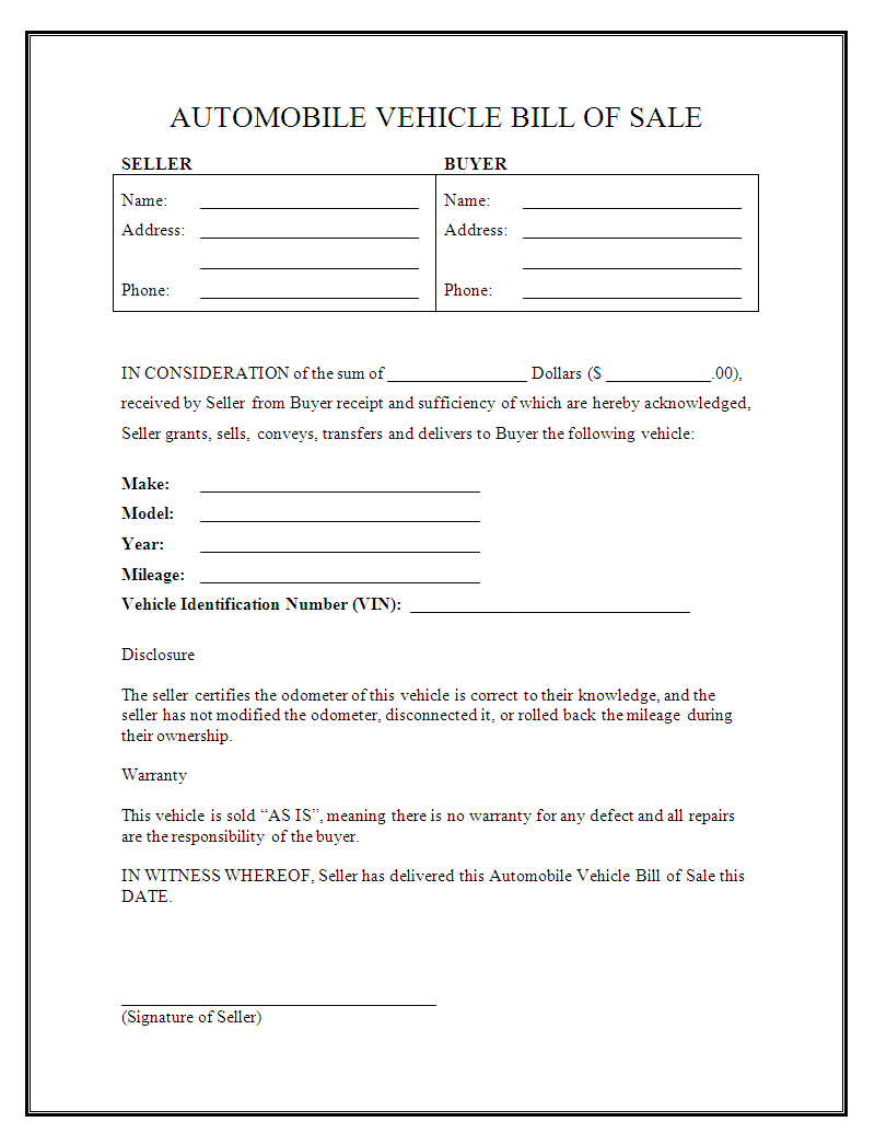 Bill Of Sale Free Template For Car - Tutlin.psstech.co - Free Printable Bill Of Sale For Car