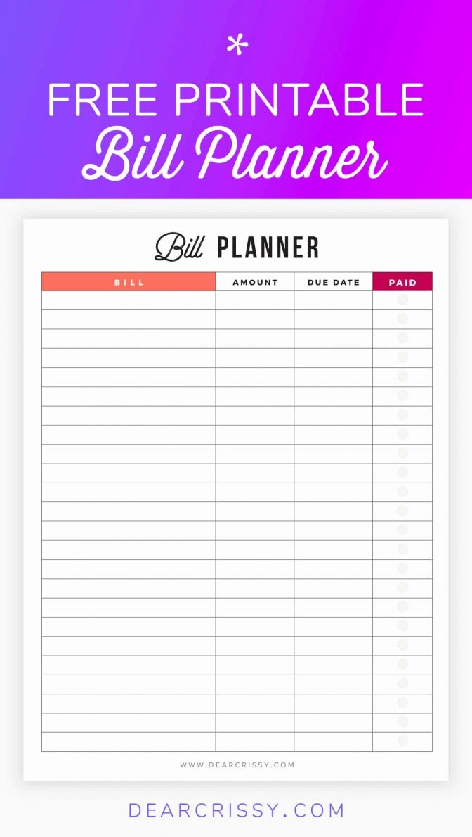 Bill Payment Checklist Free Printable Bills Worksheet Download Them - Free Printable Weekly Bill Organizer