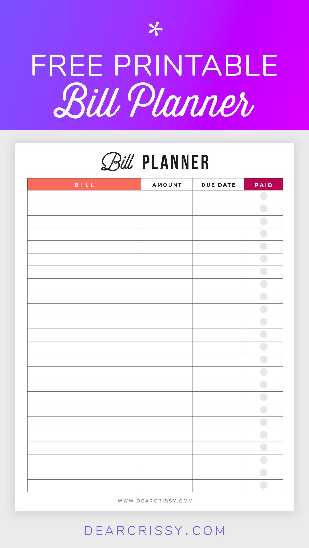 Bill Planner Printable - Pay Down Your Bills This Year! | Organizing - Free Printable Bill Organizer