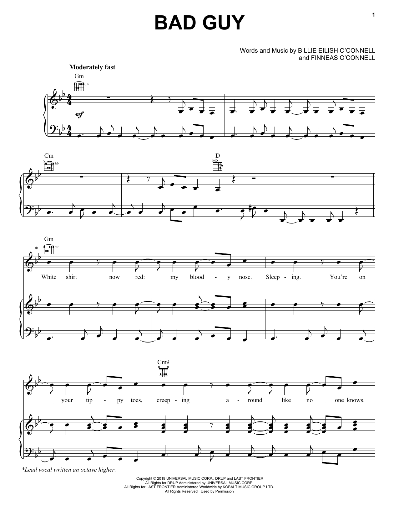 Billie Eilish &amp;#039;bad Guy&amp;#039; Sheet Music, Notes &amp;amp; Chords In 2019 - Bad Day Piano Sheet Music Free Printable