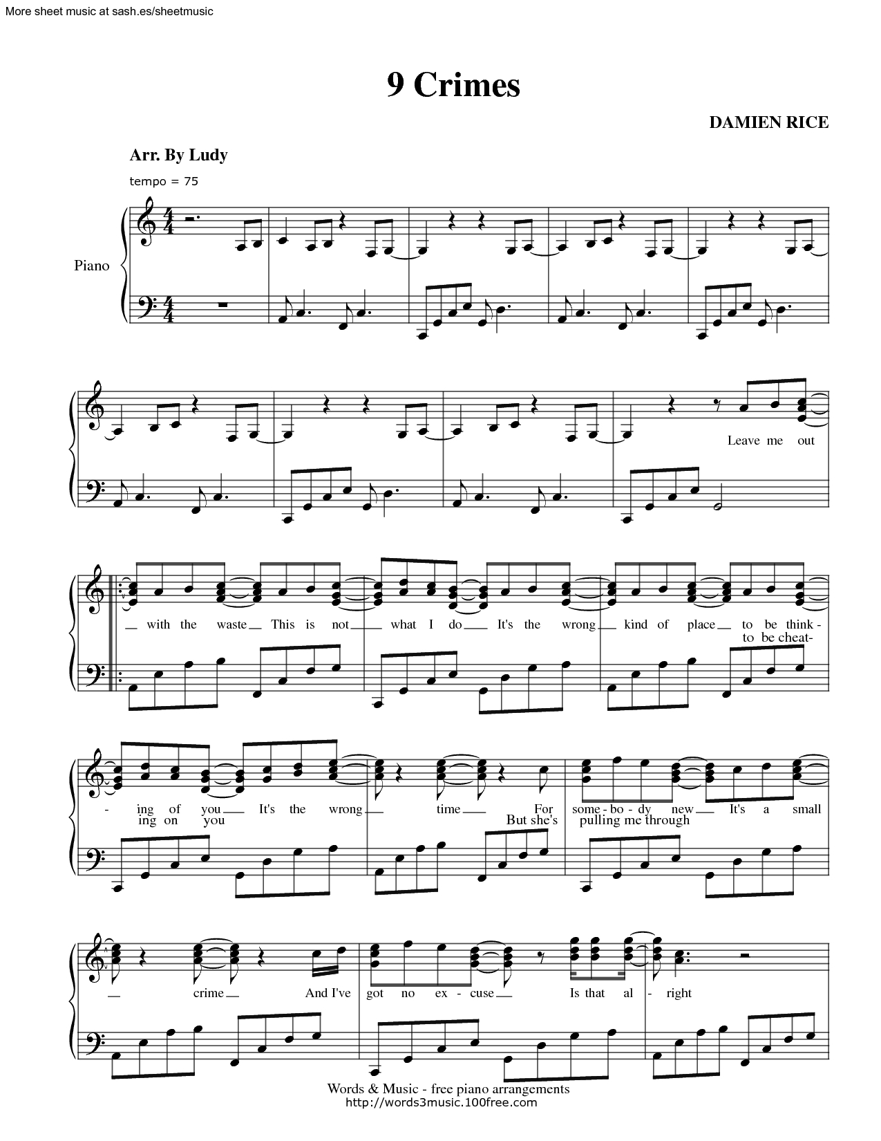 Bladmuziek 9 Crimes Damien Rice - Google Zoeken | Do It Yo Selllfff - Dynamite Piano Sheet Music Free Printable