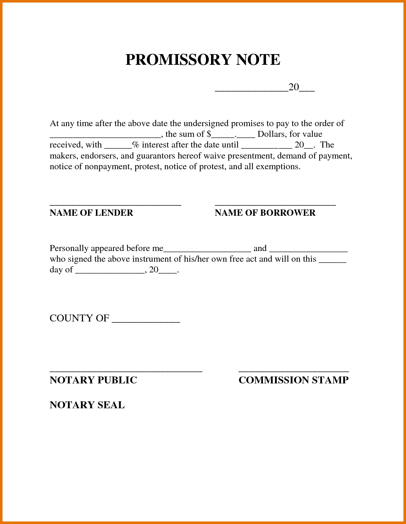 Blank Promissory Note Form - Kaza.psstech.co - Free Printable Promissory Note Template