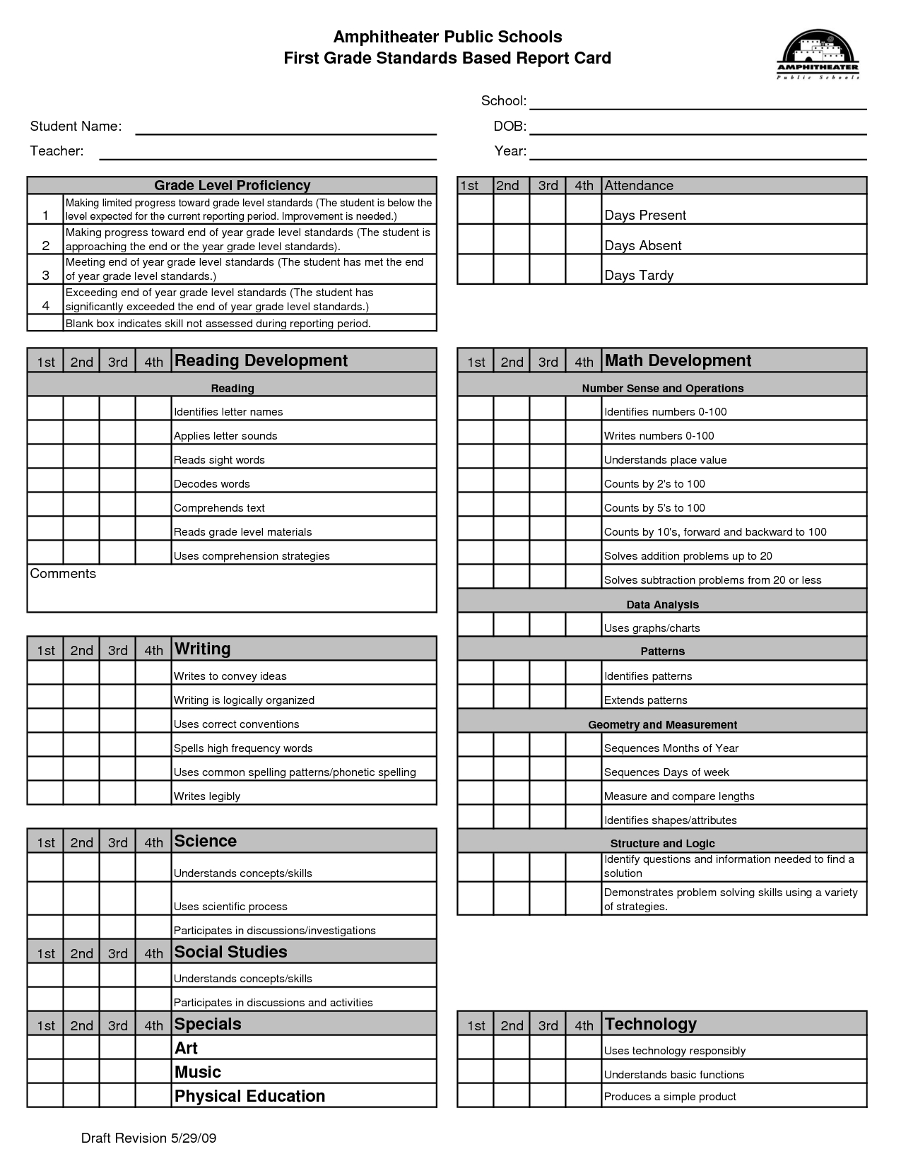 Preschool Report Card Templates Free Printable