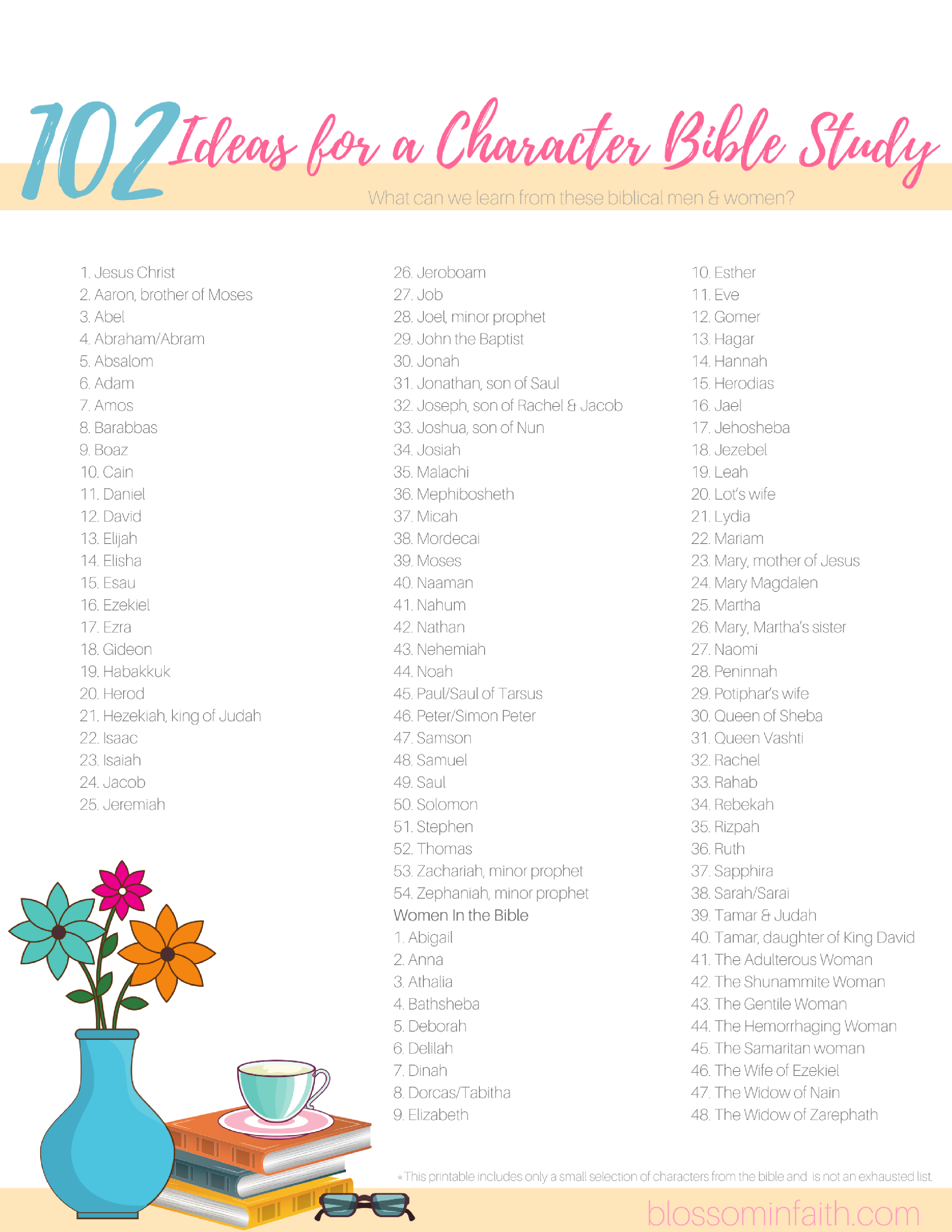 Blossom In Faith ~ 102 Ideas For A Character Bible Study - Printable Women&amp;amp;#039;s Bible Study Lessons Free