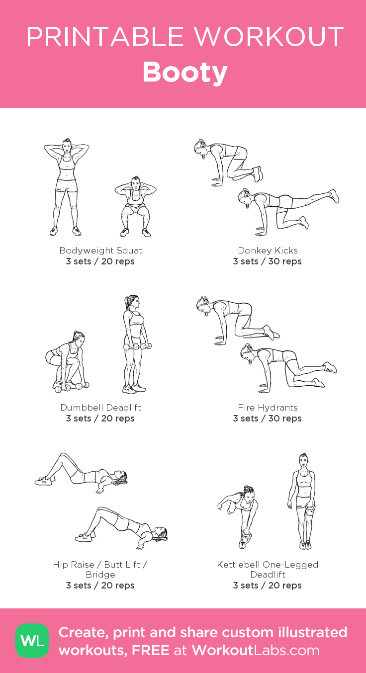 Booty: My Custom Printable Workout@workoutlabs #workoutlabs - Free Printable Gym Workout Routines