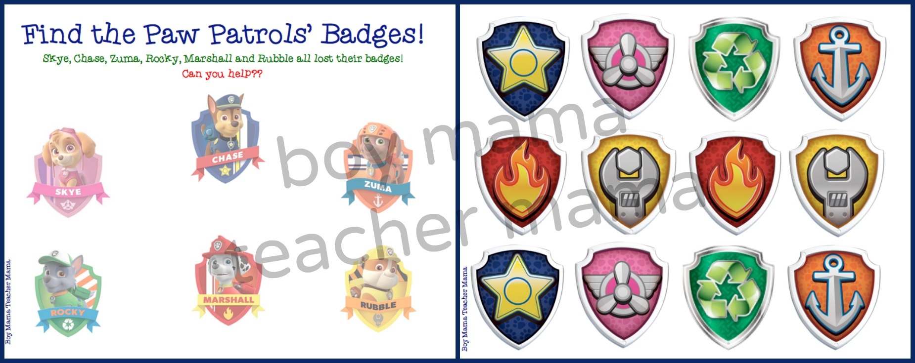 Boy Mama: Free Paw Patrol Find The Badge Printable Game - Boy Mama - Free Printable Badges