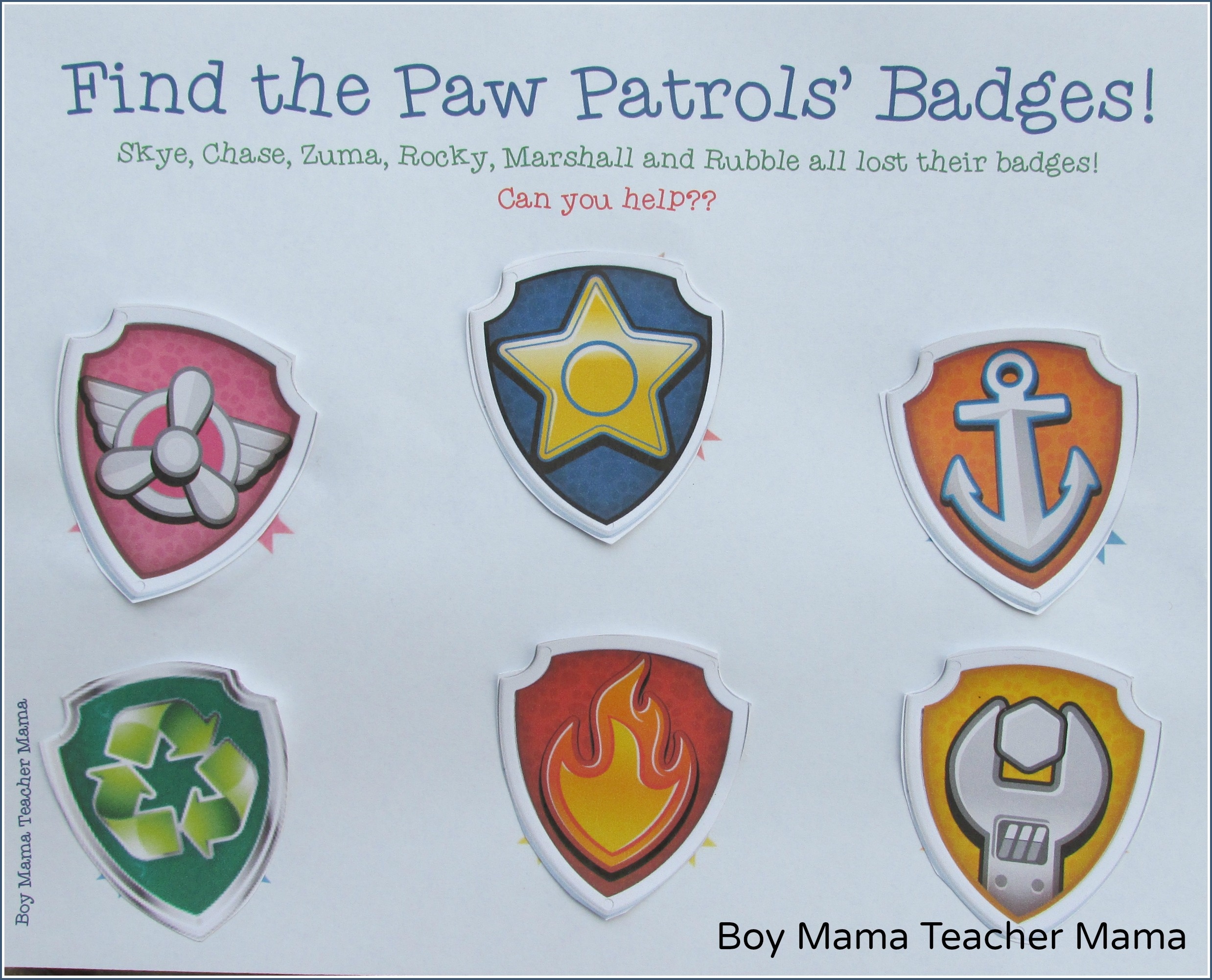 Boy Mama: Free Paw Patrol Find The Badge Printable Game - Boy Mama - Free Printable Badges