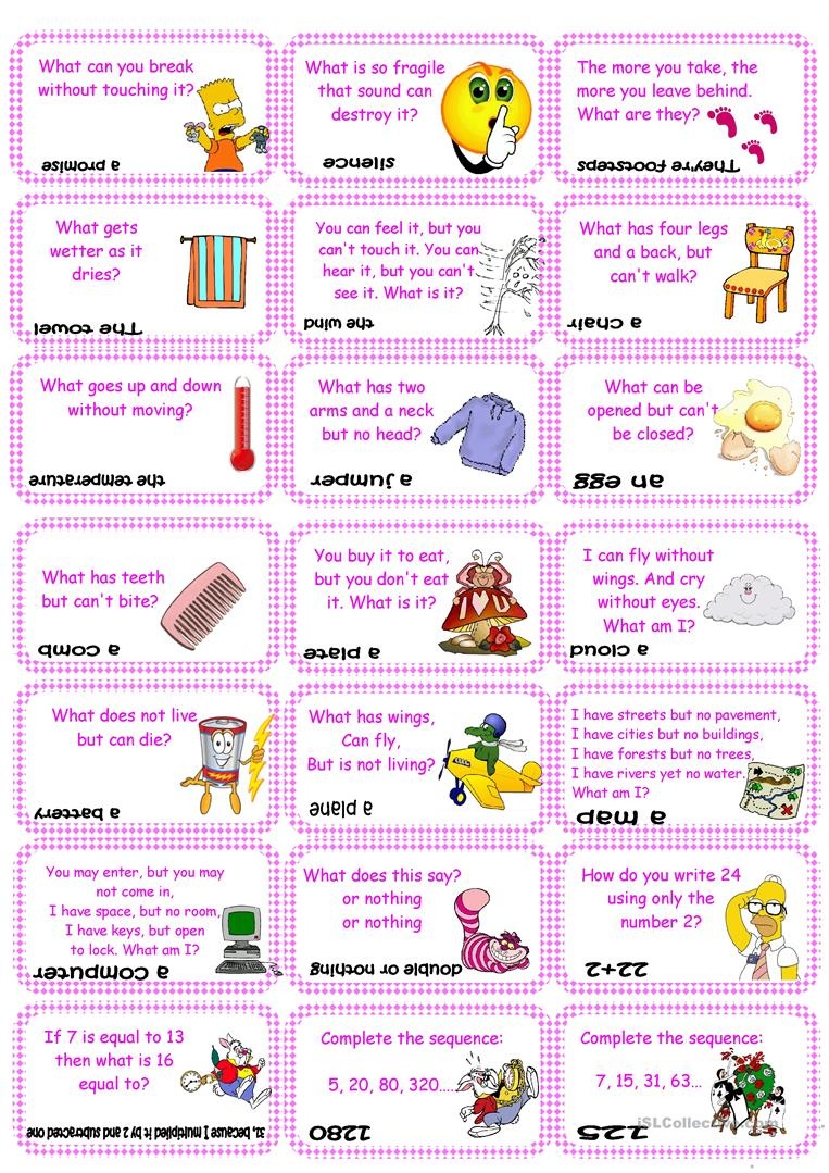 Brain Teasers, Riddles & Puzzles Card Game (Set 2) Worksheet Free