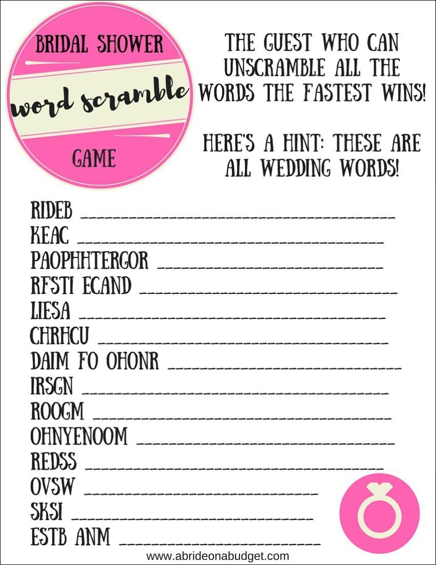 Free Printable Bridal Shower Games Word Scramble Free Printable