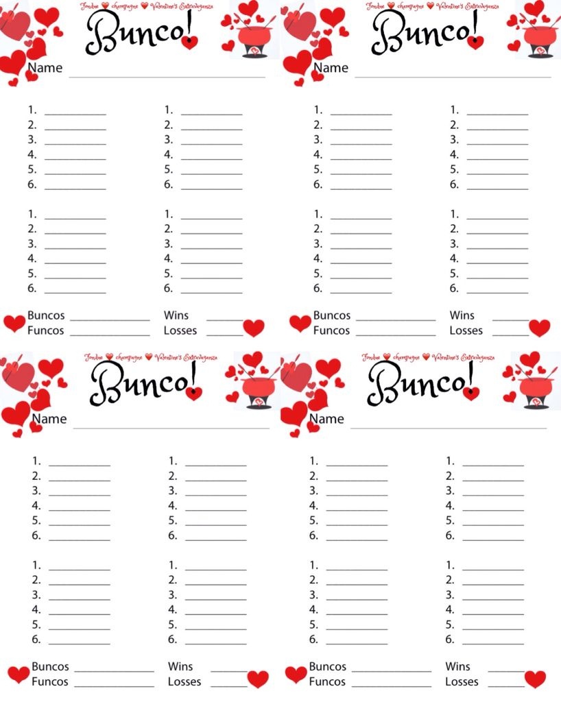 Bunco Printable Score Sheet Valentine s