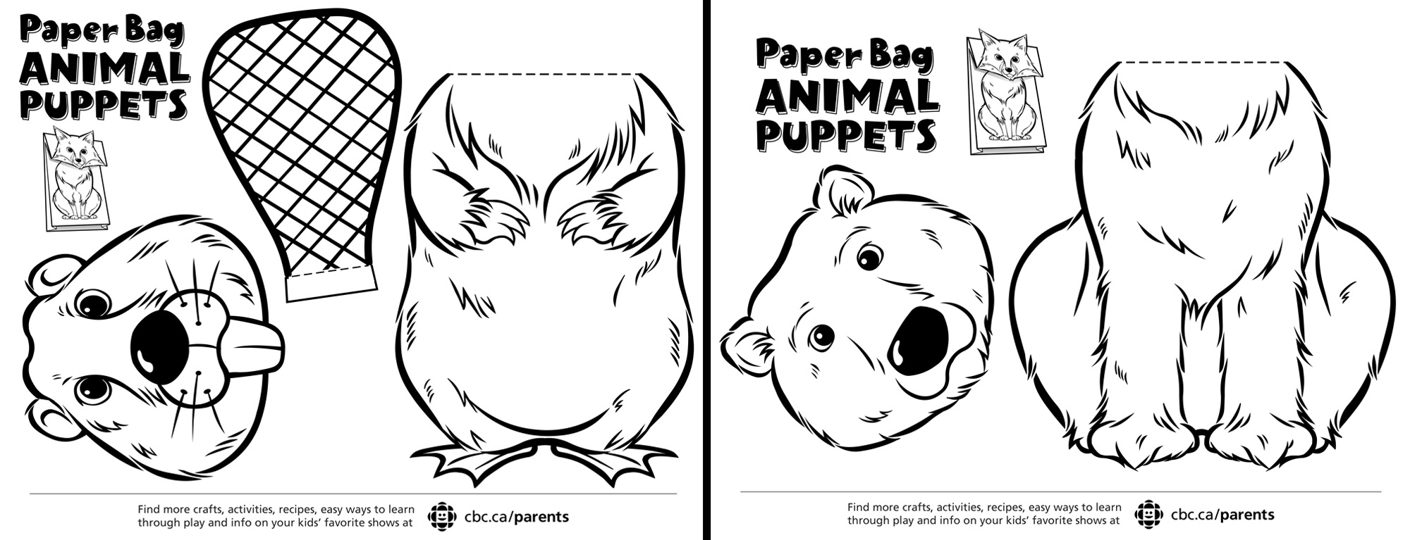 Canadian Animal Paper Bag Puppets | Play | Cbc Parents - Free Printable Paper Bag Puppet Templates