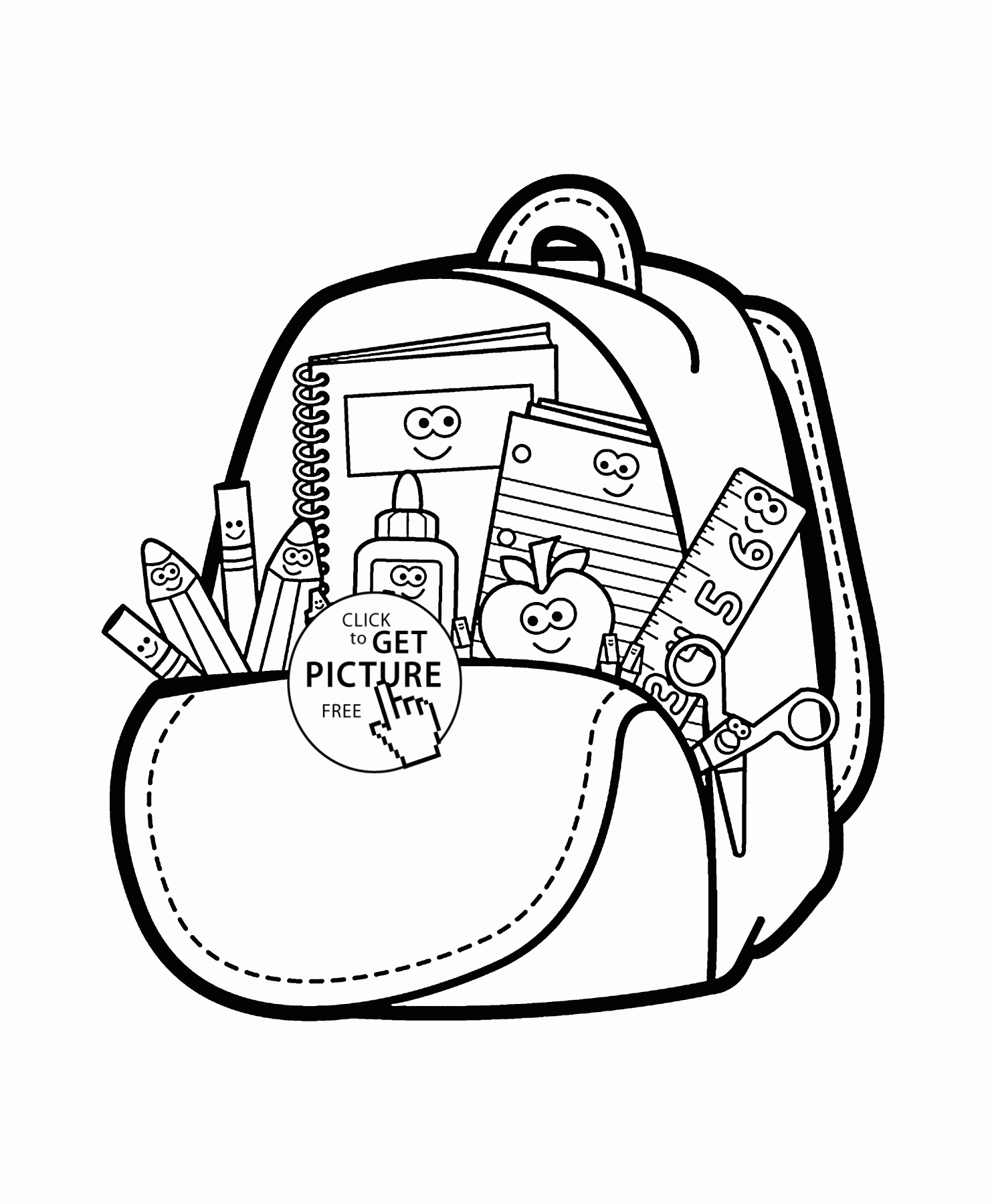 Cartoon School Supplies Coloring Page For Kids, Back To School - Back To School Free Printable Coloring Pages