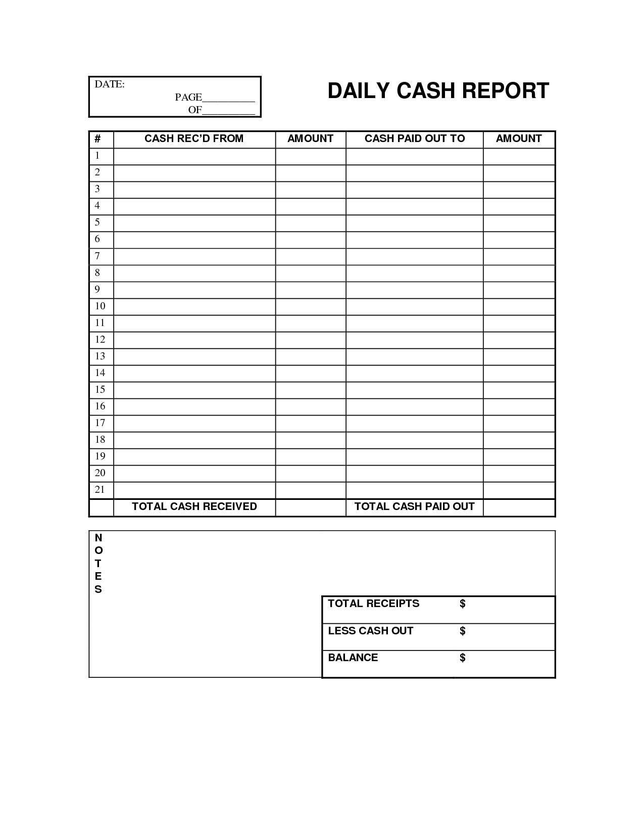 Cash Log Out | Daily Cash Report Free Office Form Template - Free Cash Book Template Printable
