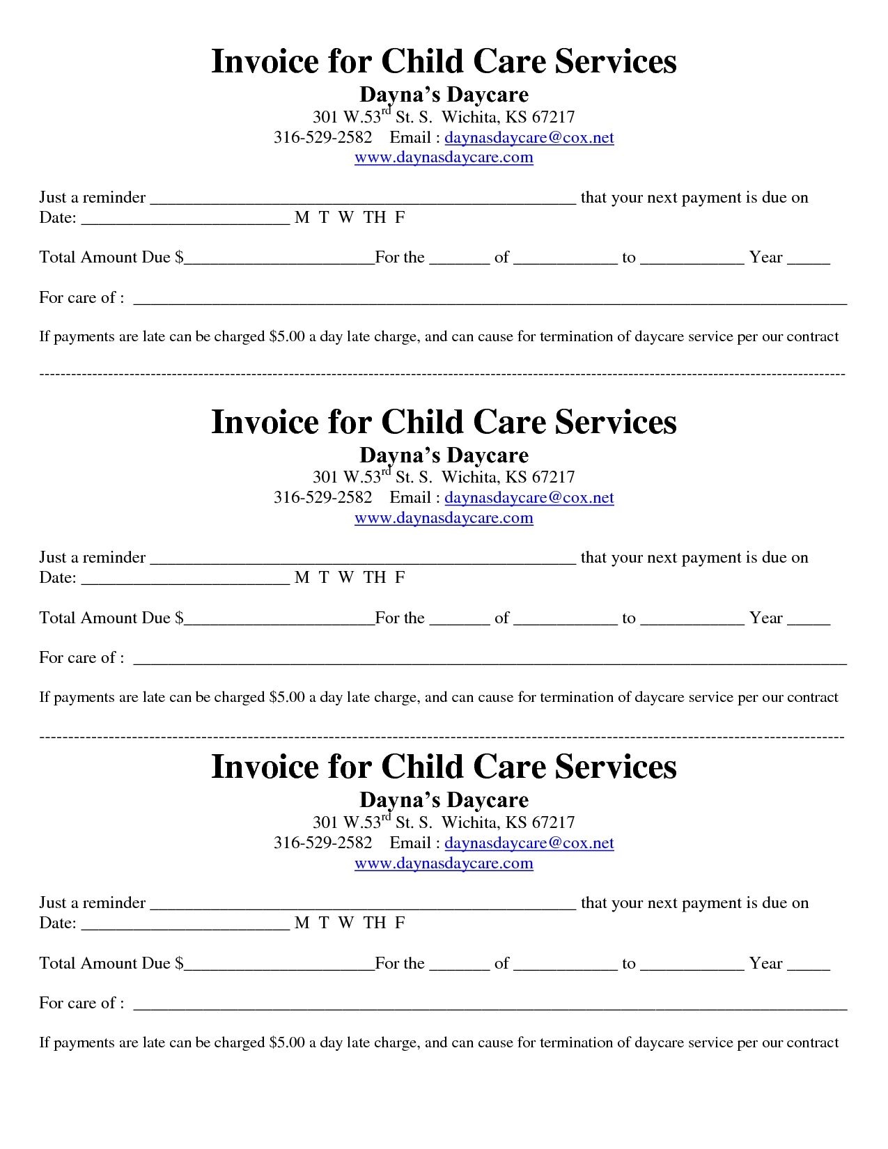 Child Care Receipts Template