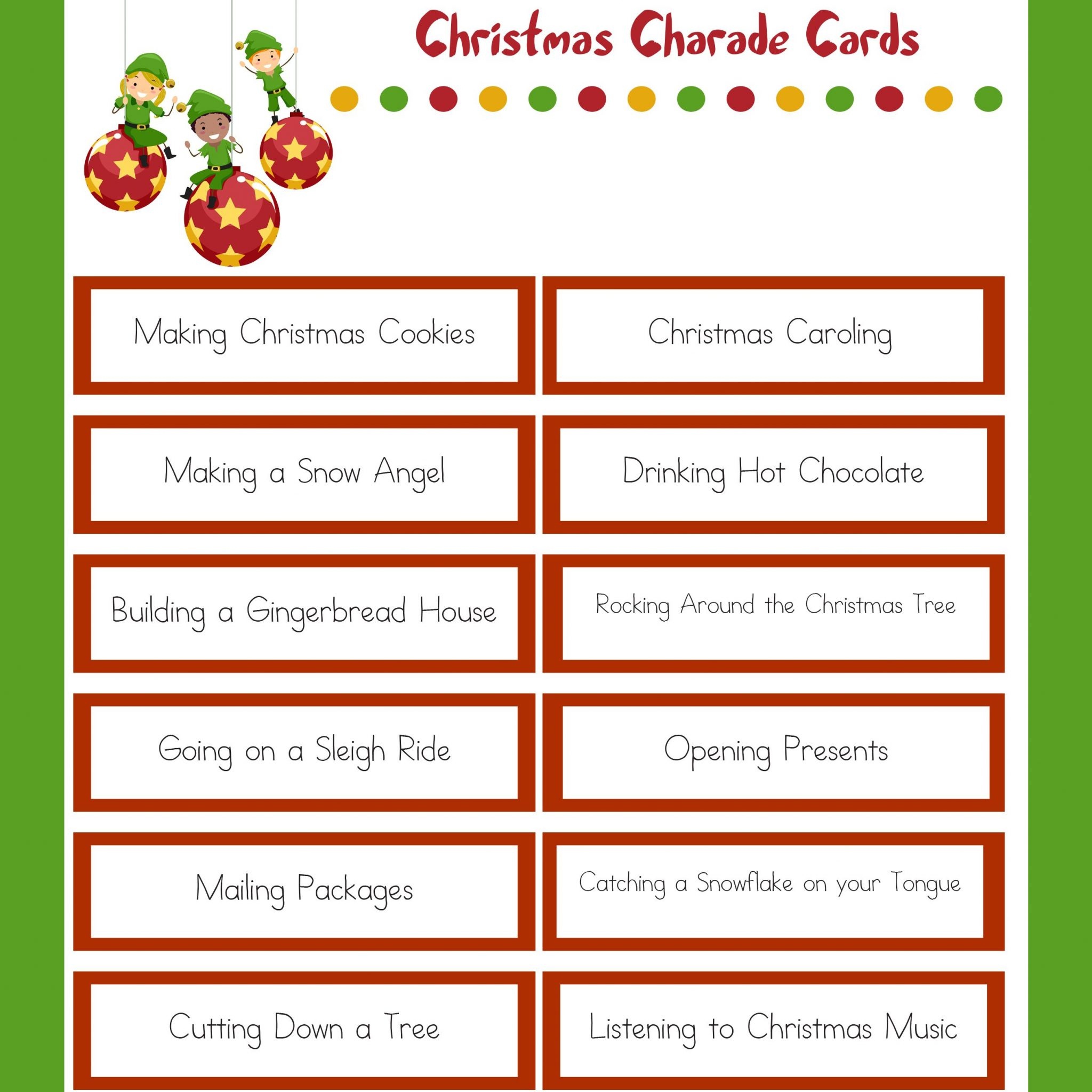 Christmas Charades - Family Christmas Party Game - Free Printable Christmas Charades Cards