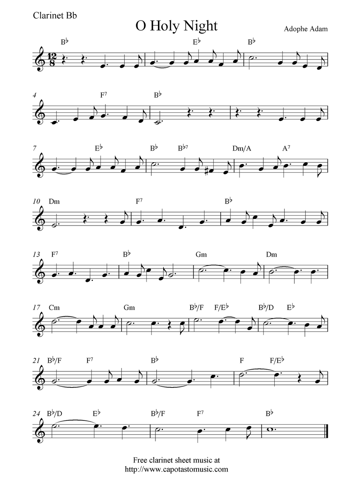Christmas Music For Clairnet |  Music Scores: O Holy Night, Free - Free Printable Clarinet Music