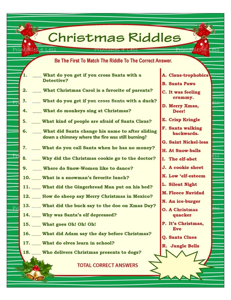 Christmas Riddle Game Diy Holiday Party Game Printable | Etsy - Free Printable Christmas Riddle Games