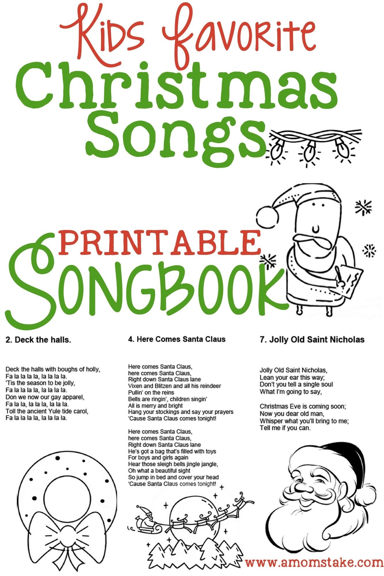 Christmas Songs For Kids – Free Printable Songbook! A Coloring Book - Free Printable Christmas Books For Kindergarten