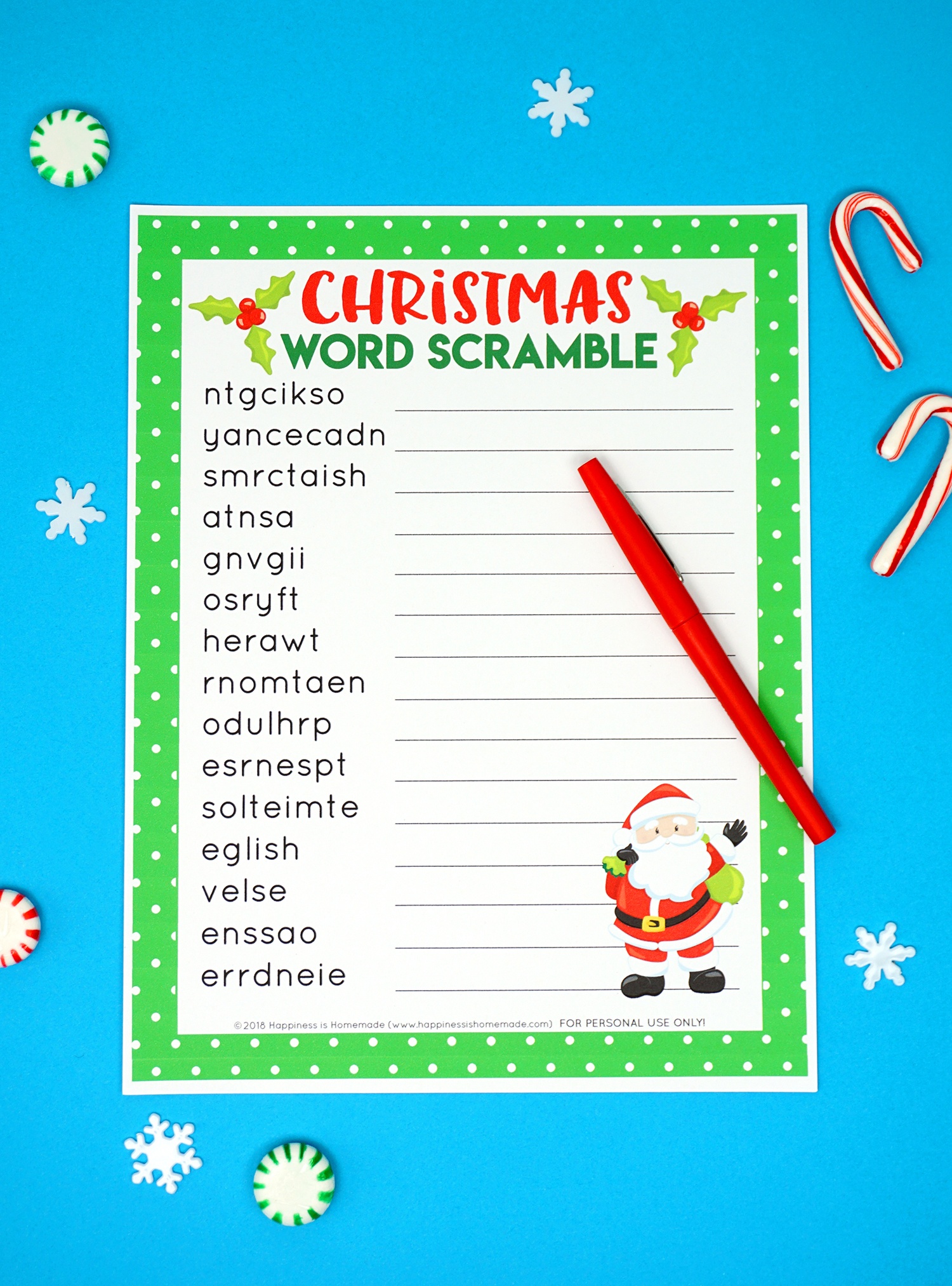 Christmas Word Scramble Printable - Happiness Is Homemade - Free Printable Christmas Word Games For Adults