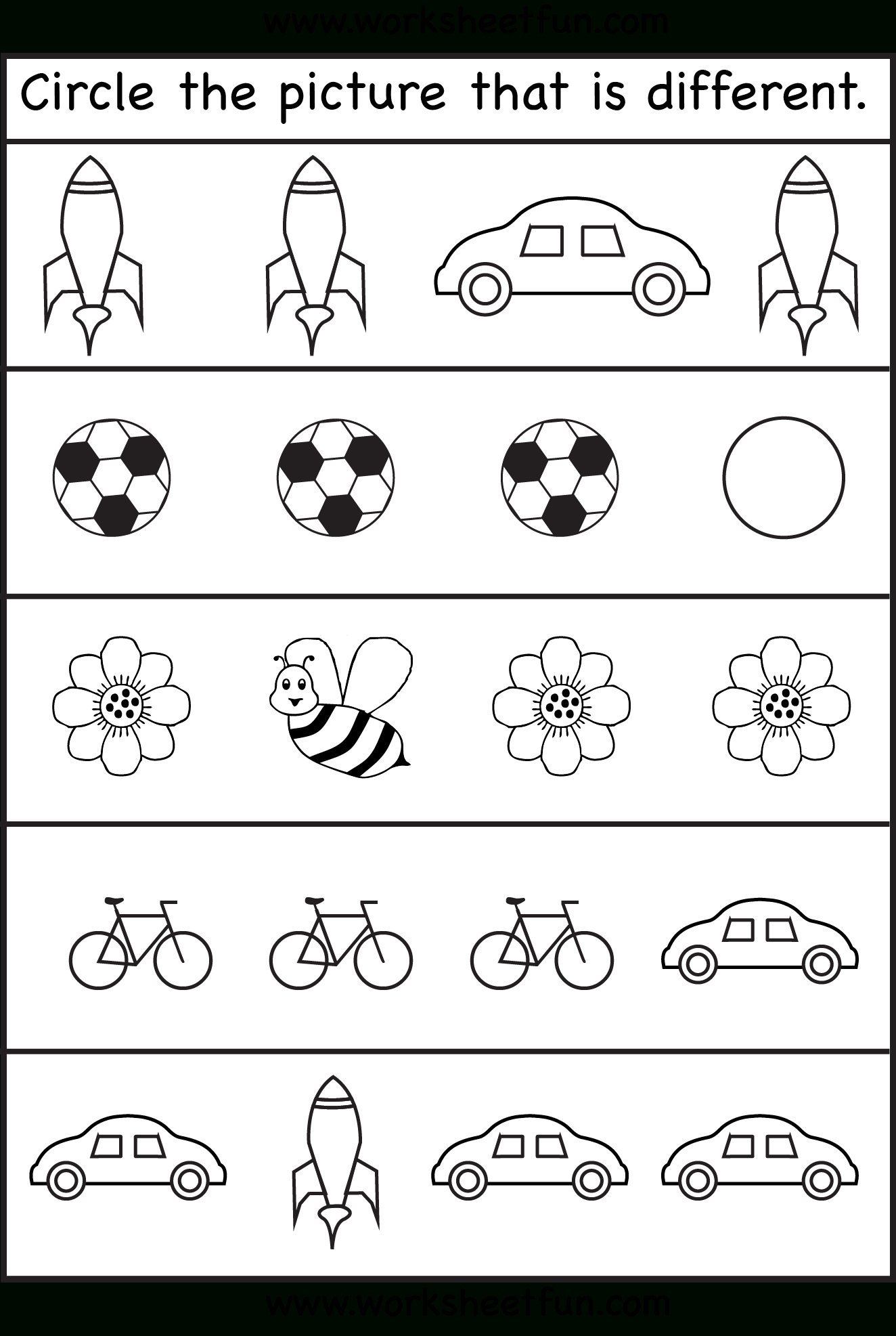 Circle The Picture That Is Different - 4 Worksheets | Autism - Free Printable Worksheets For 3 Year Olds