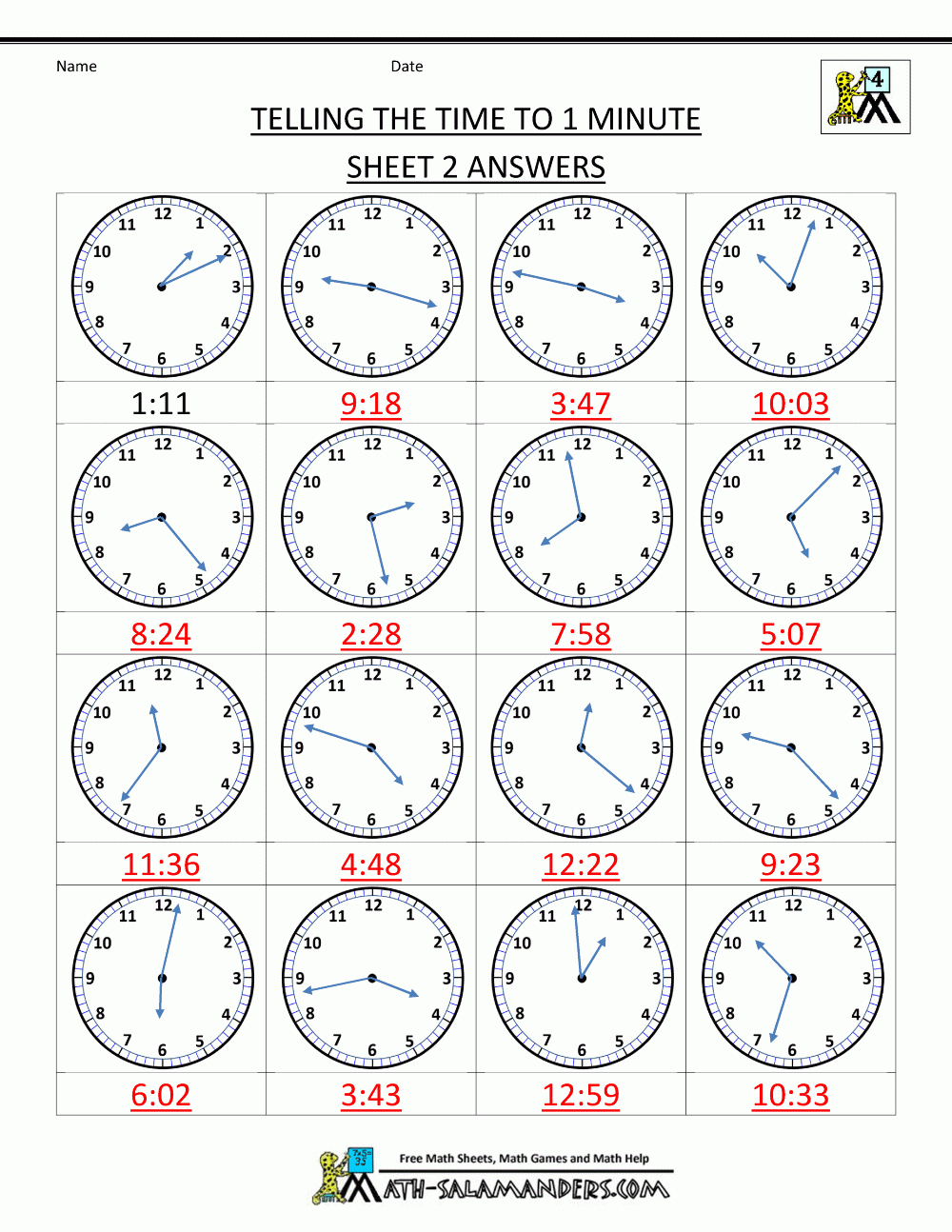 Clock Worksheets - To 1 Minute - Crack The Code Worksheets Printable Free