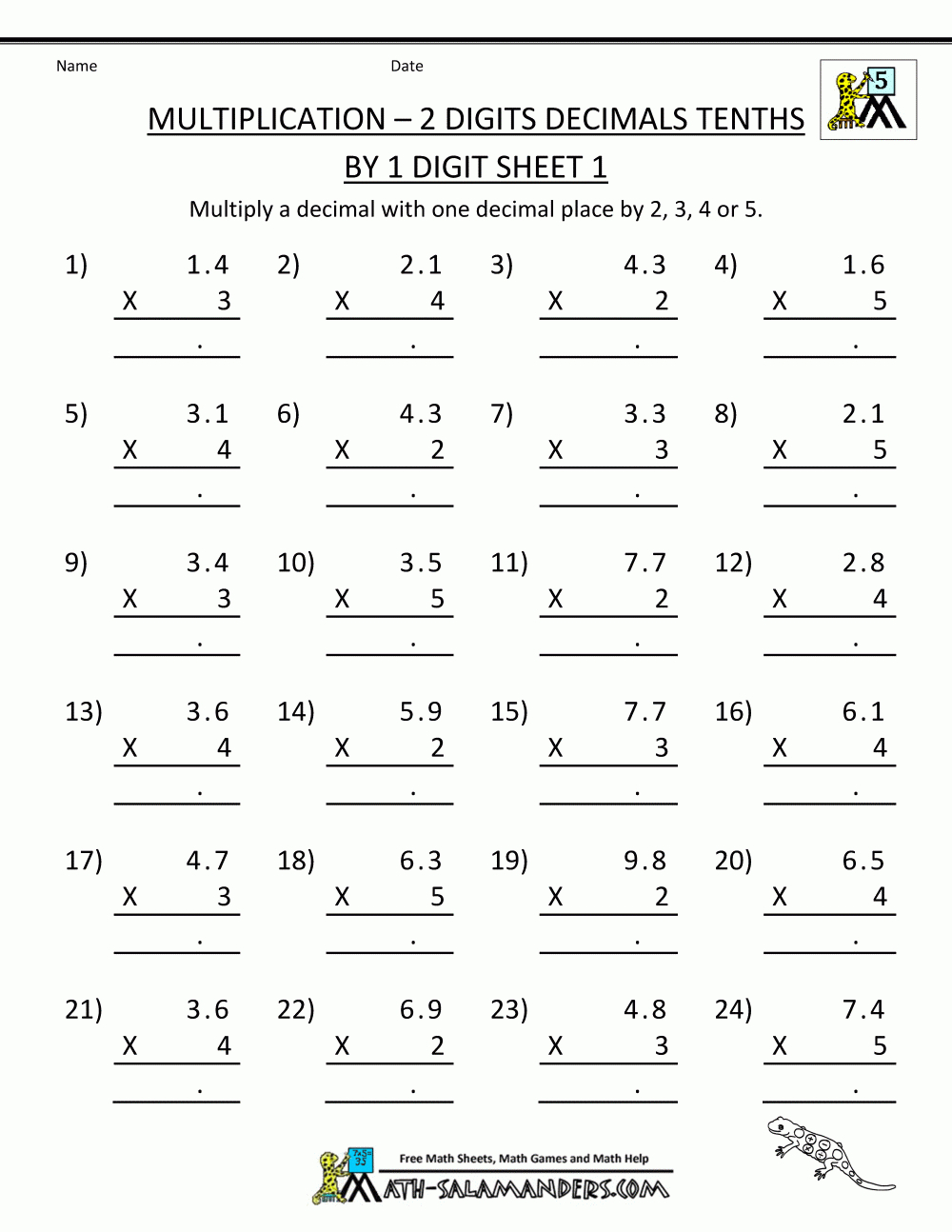 Coloring Math Pages 5Th Grade | Free 5Th Grade Math Sheets - Free Printable Multiplying Decimals Worksheets