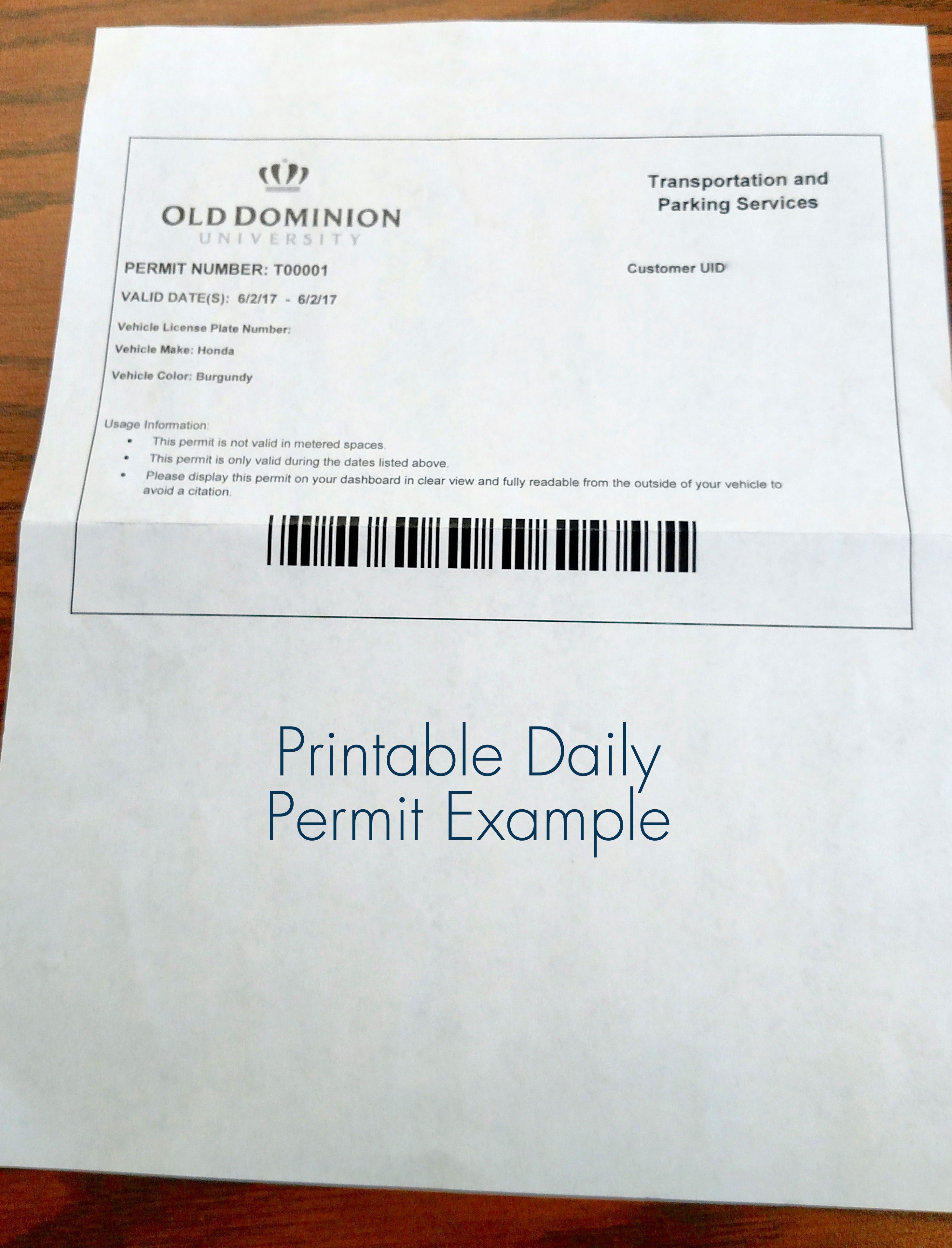 Commuter Parking - Old Dominion University - Free Printable Parking Permits