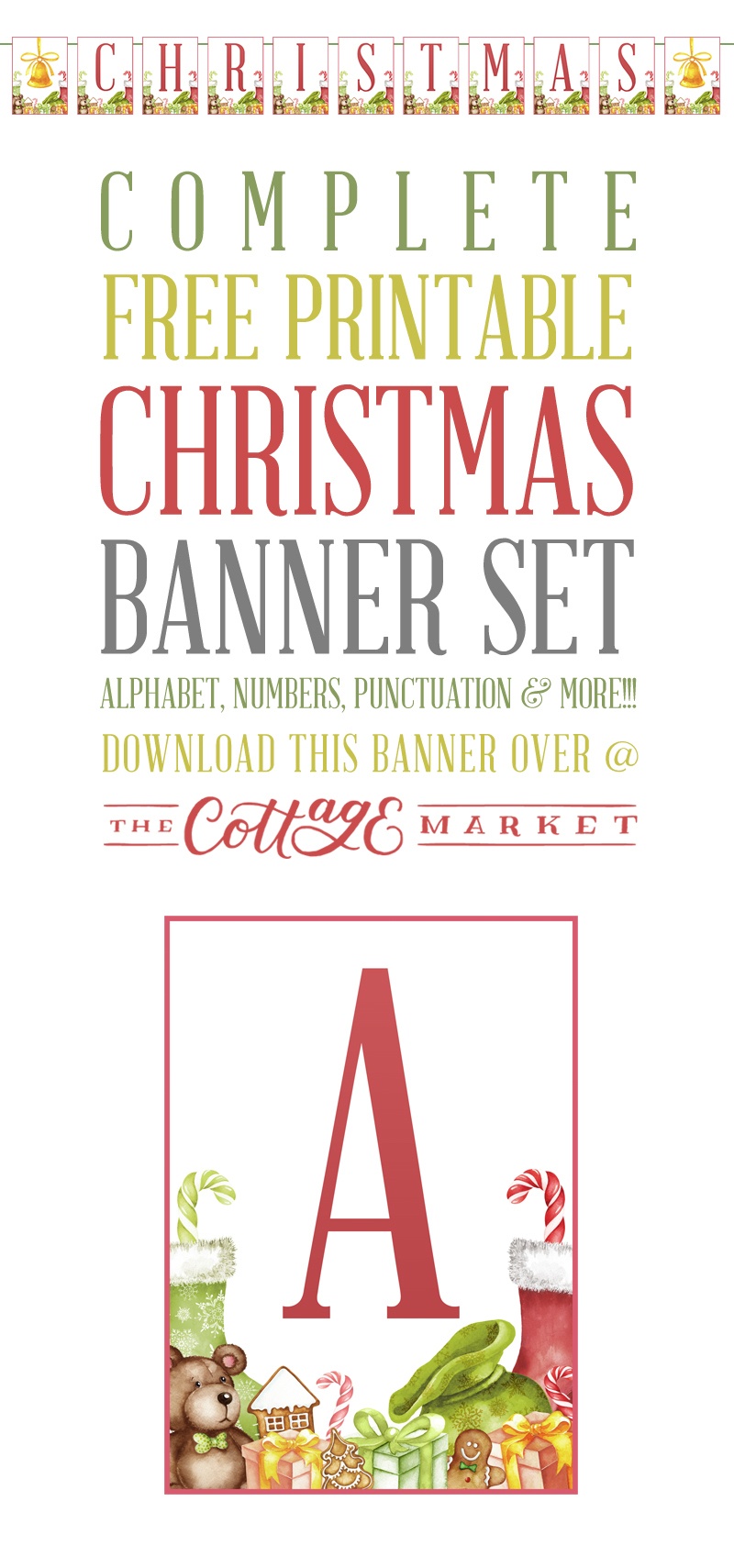 Complete Free Printable Christmas Banner Set - The Cottage Market - Free Printable Christmas Alphabet