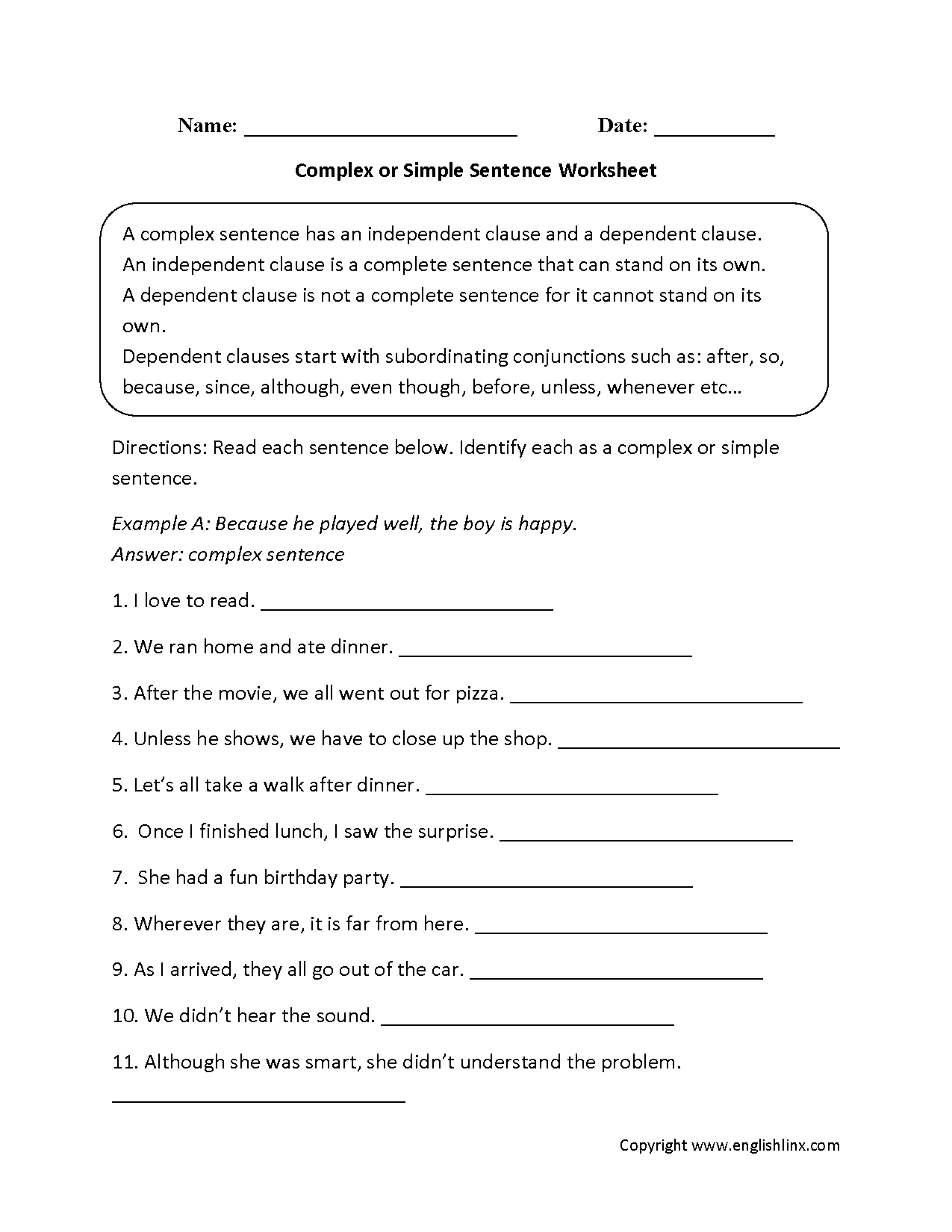 Complex Or Simple Sentences Worksheet | Education | Common Core - Free Printable Worksheets On Simple Compound And Complex Sentences