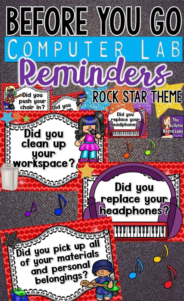 Computer Lab Reminders - Before You Go - Rock Star Theme | School - Free Printable Computer Lab Posters