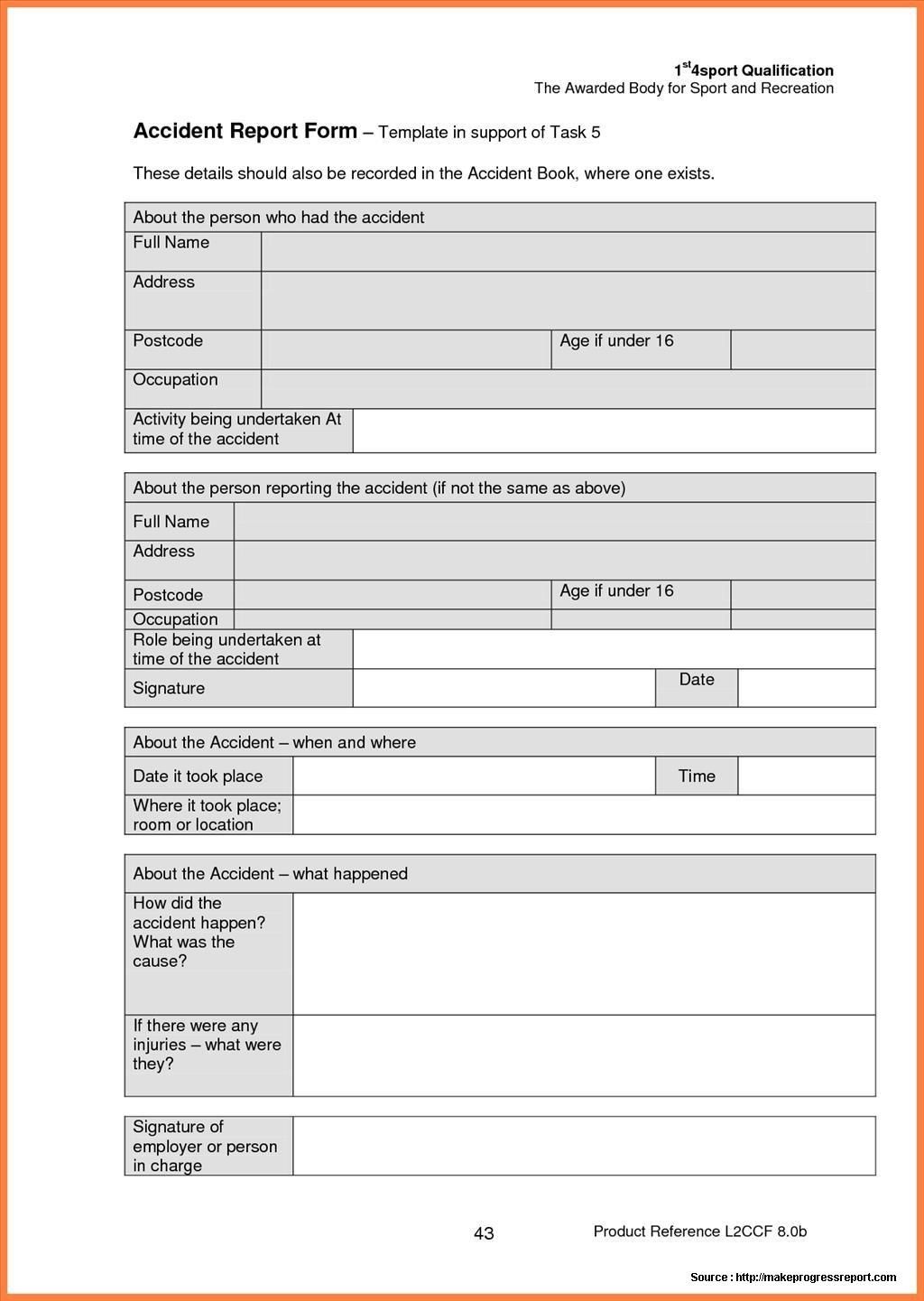Construction Accident Report Form Sample | Work | Report Template - Free Printable Incident Report Form